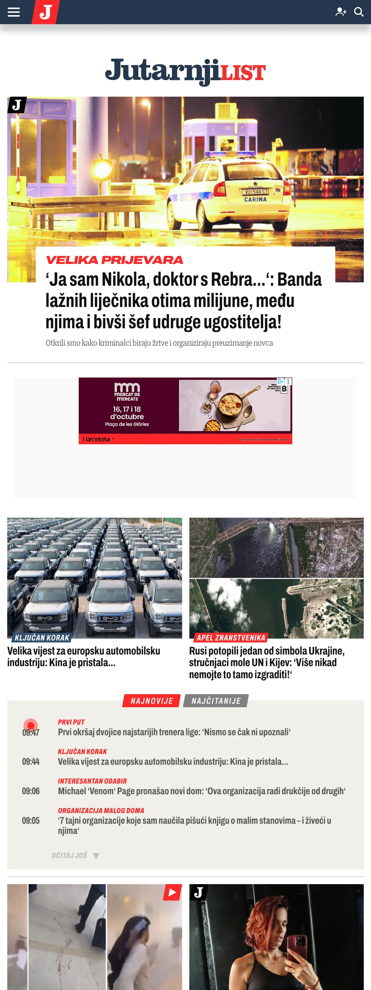 Screenshot of the Jutarnji list front page