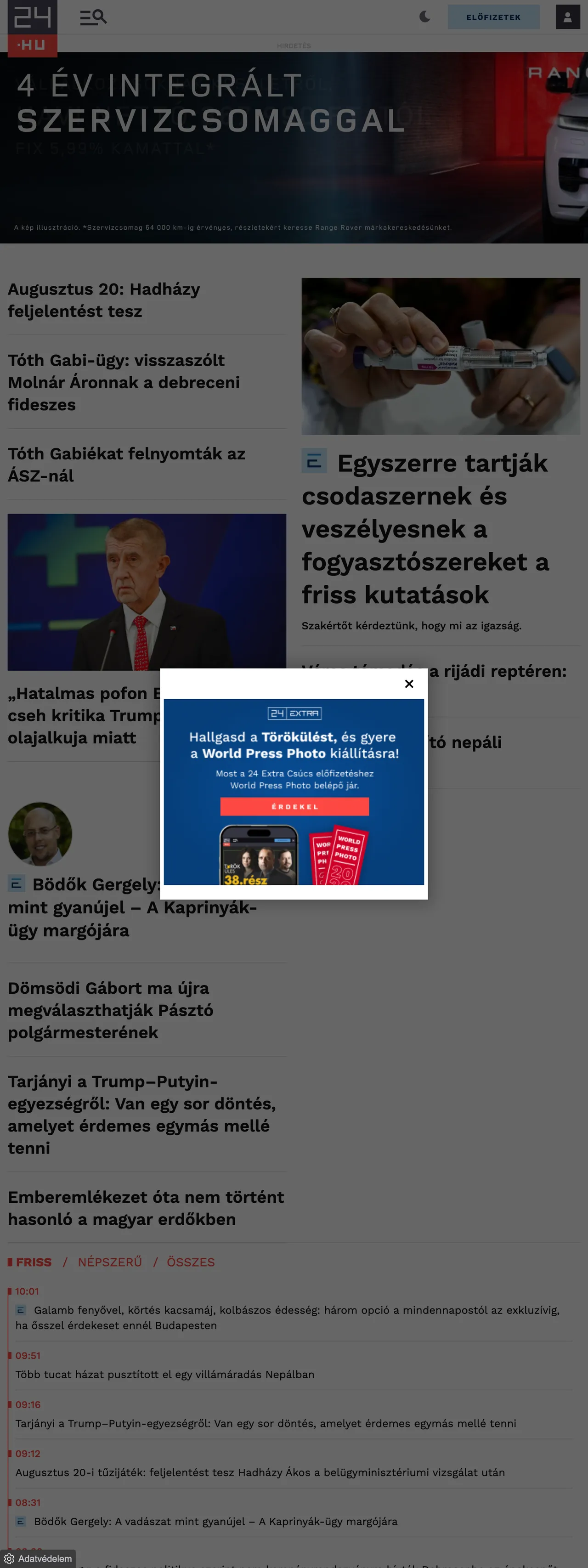 Screenshot of the 24.hu front page