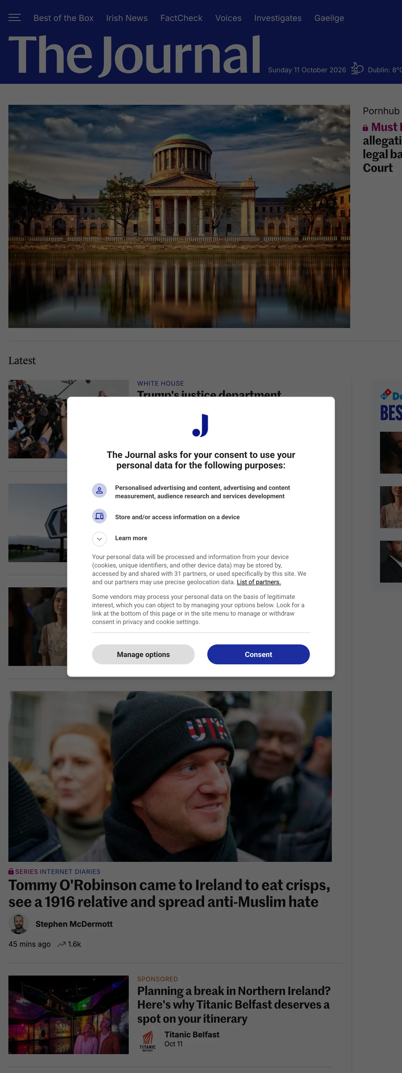 Screenshot of the TheJournal.ie front page