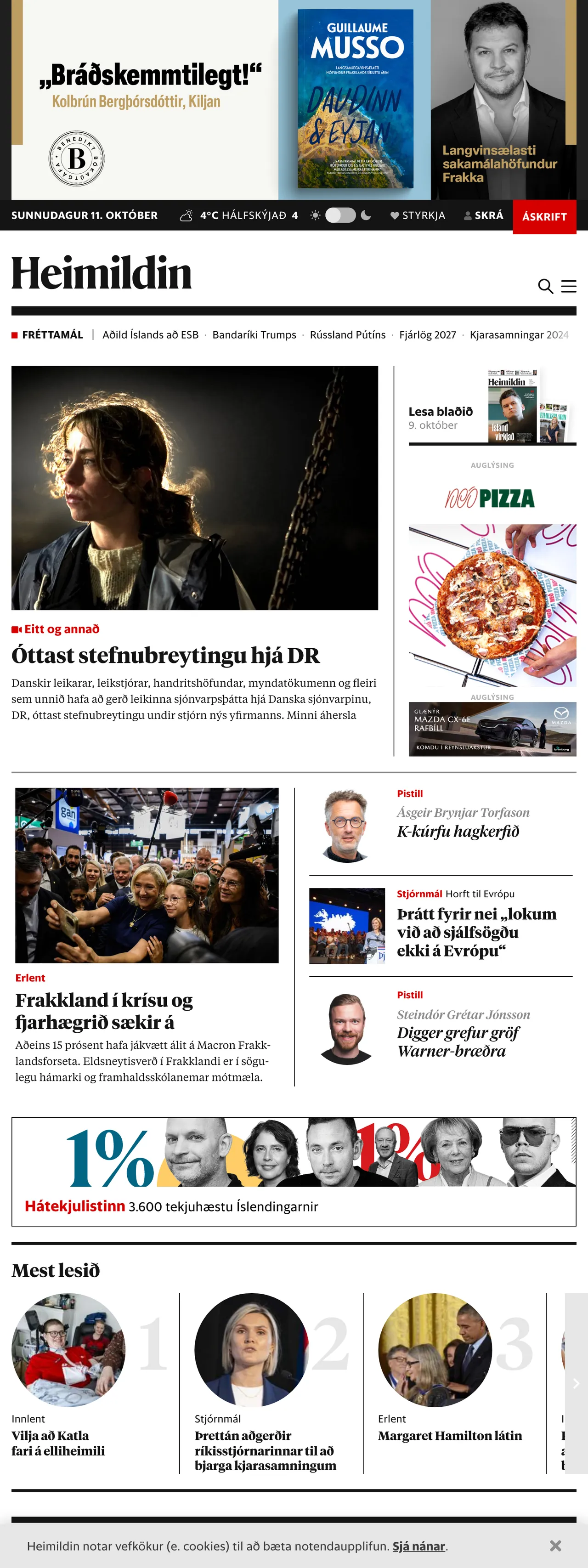 Screenshot of the Heimildin front page