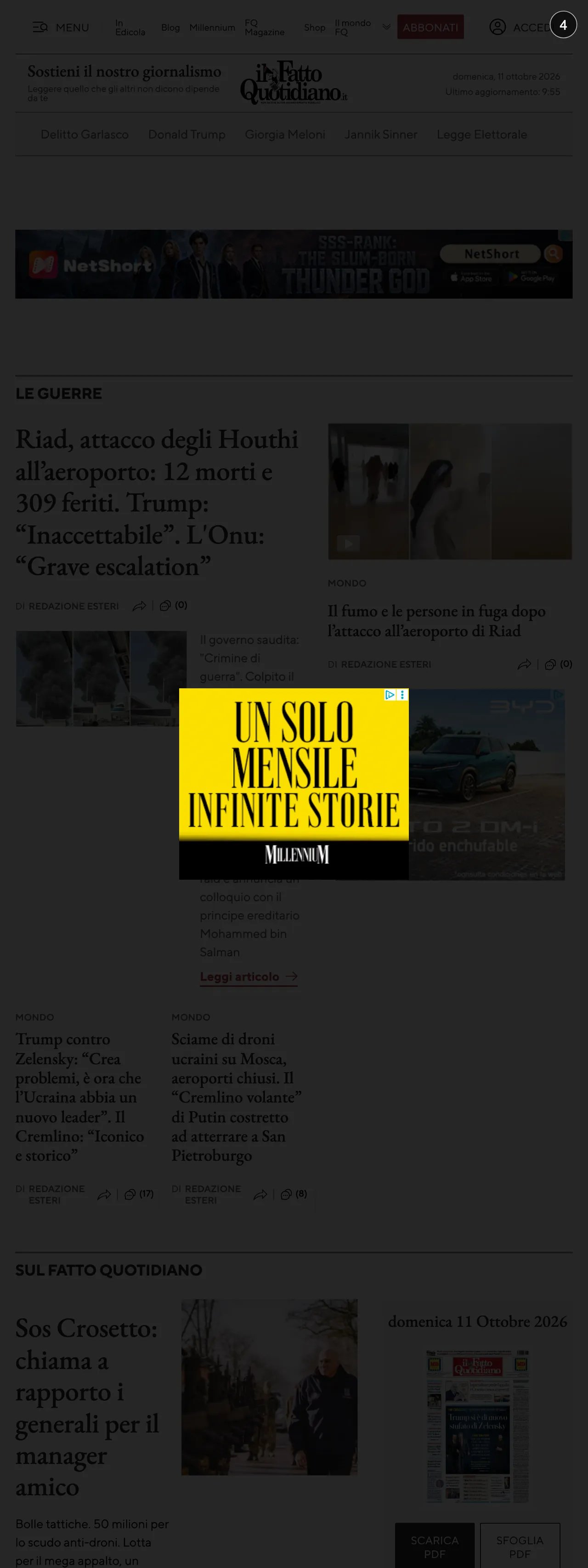 Screenshot of the Il Fatto Quotidiano front page