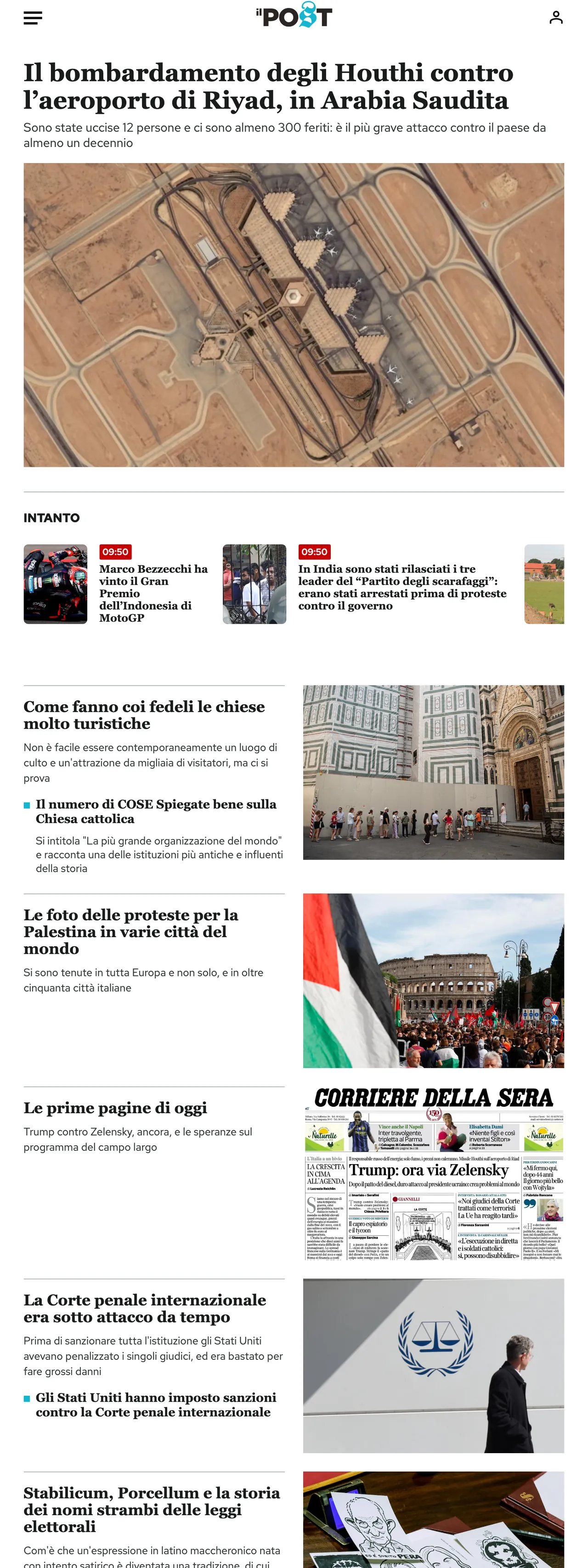 Screenshot of the Il Post front page