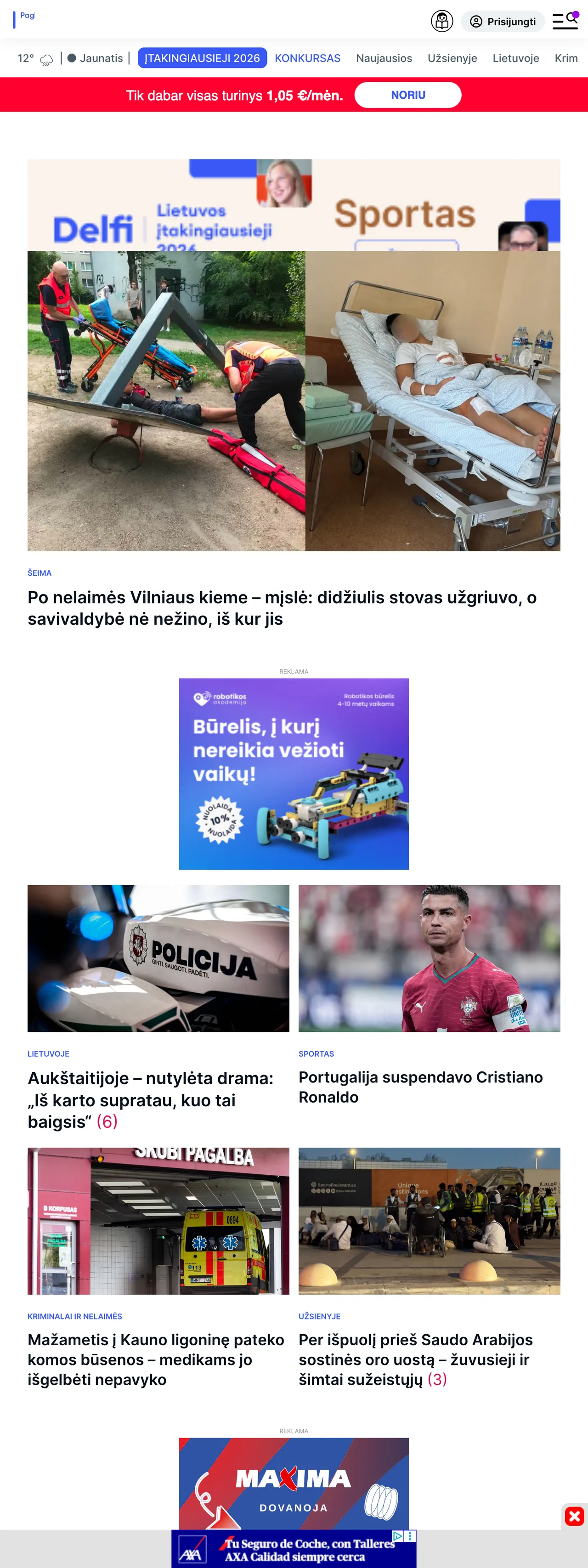 Screenshot of the Delfi front page