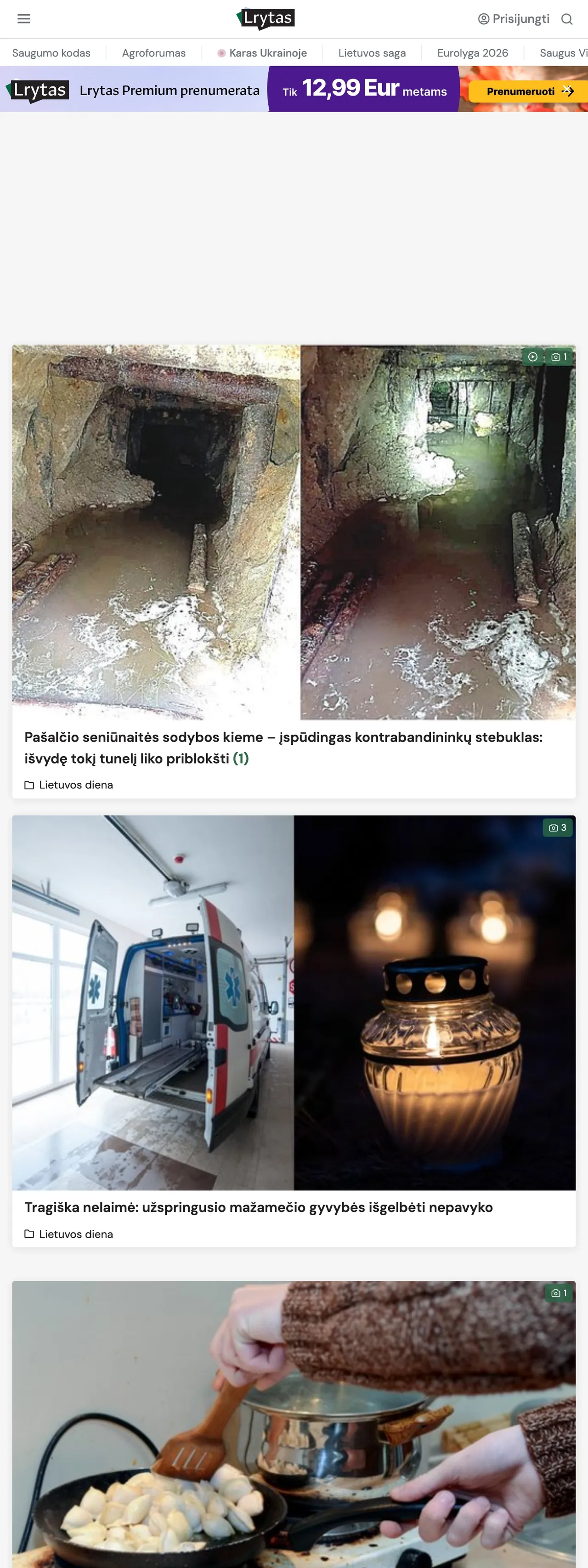 Screenshot of the Lrytas front page