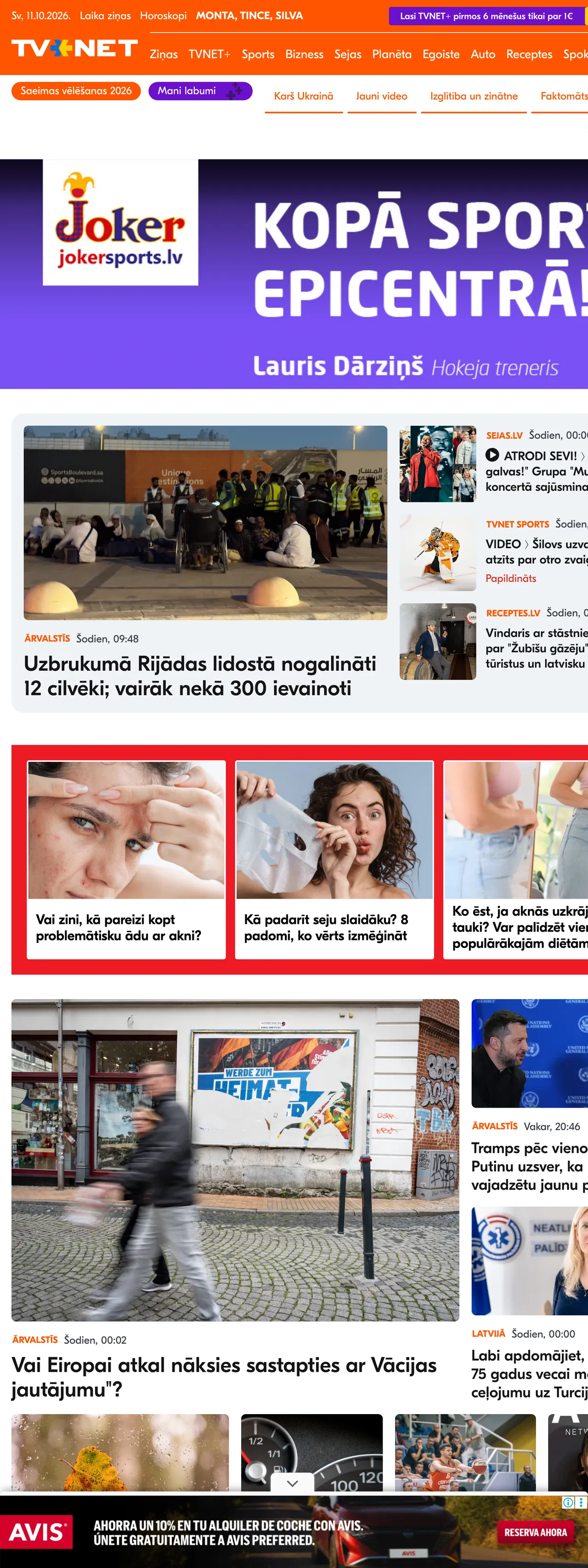 Screenshot of the TVNET front page