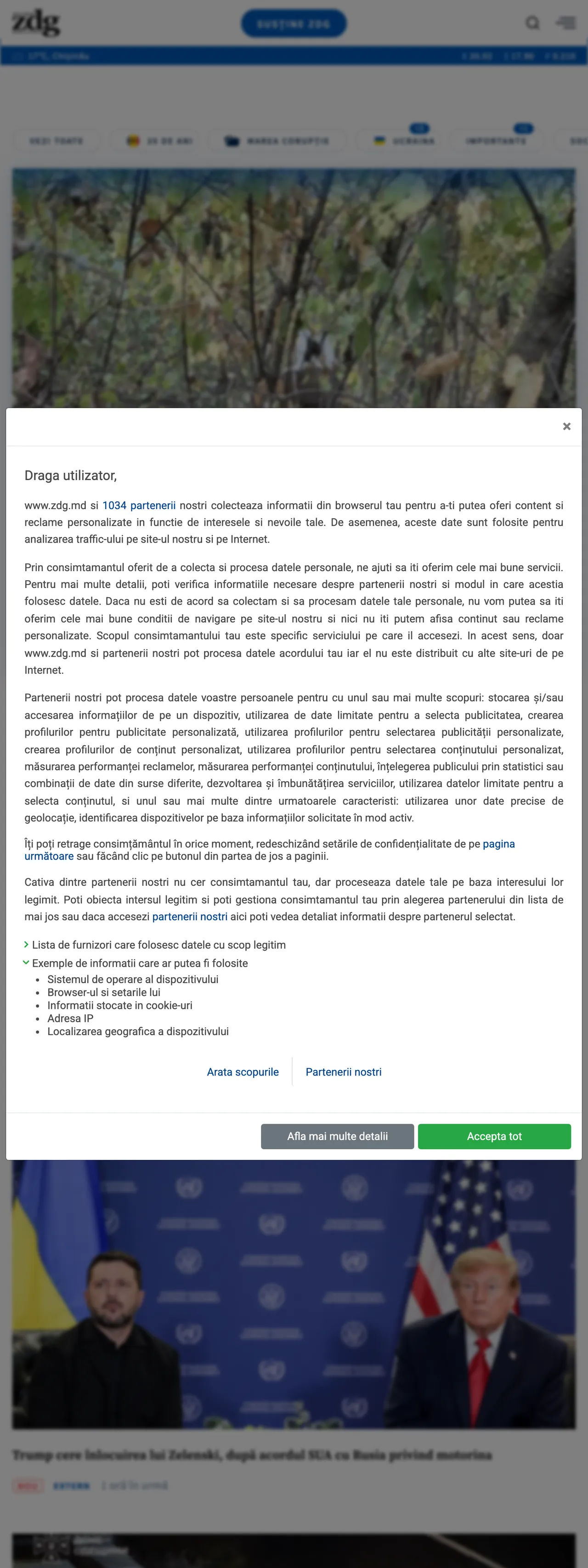 Screenshot of the Ziarul de Gardă front page