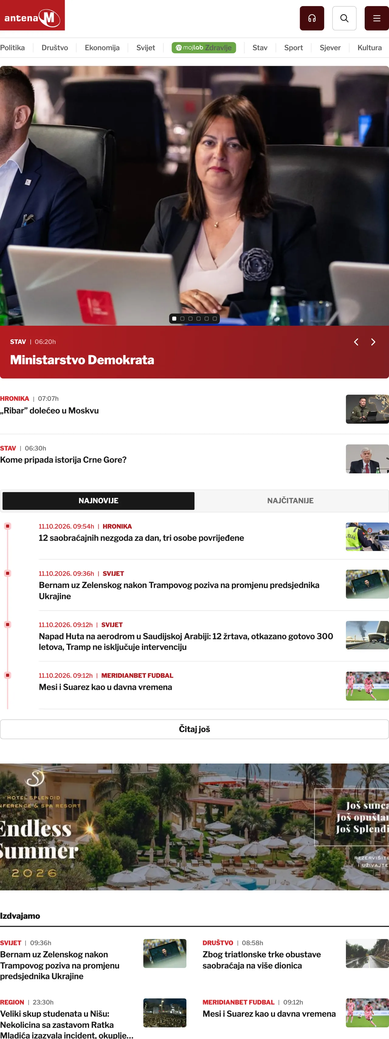 Screenshot of the Antena M front page