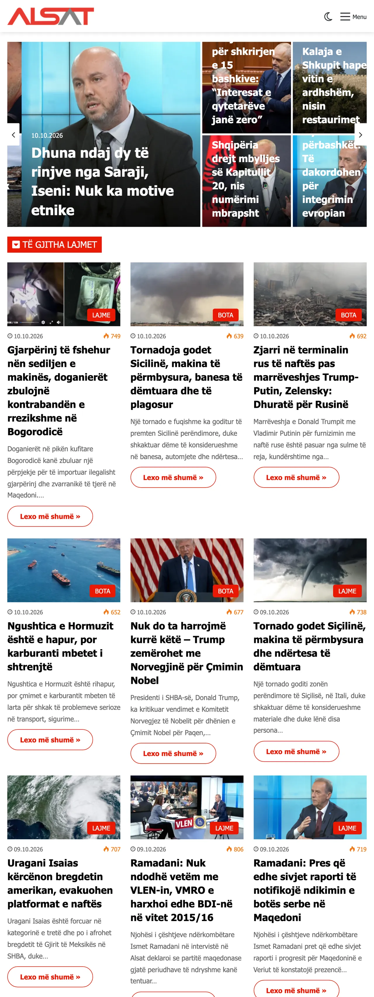 Screenshot of the ALSAT front page