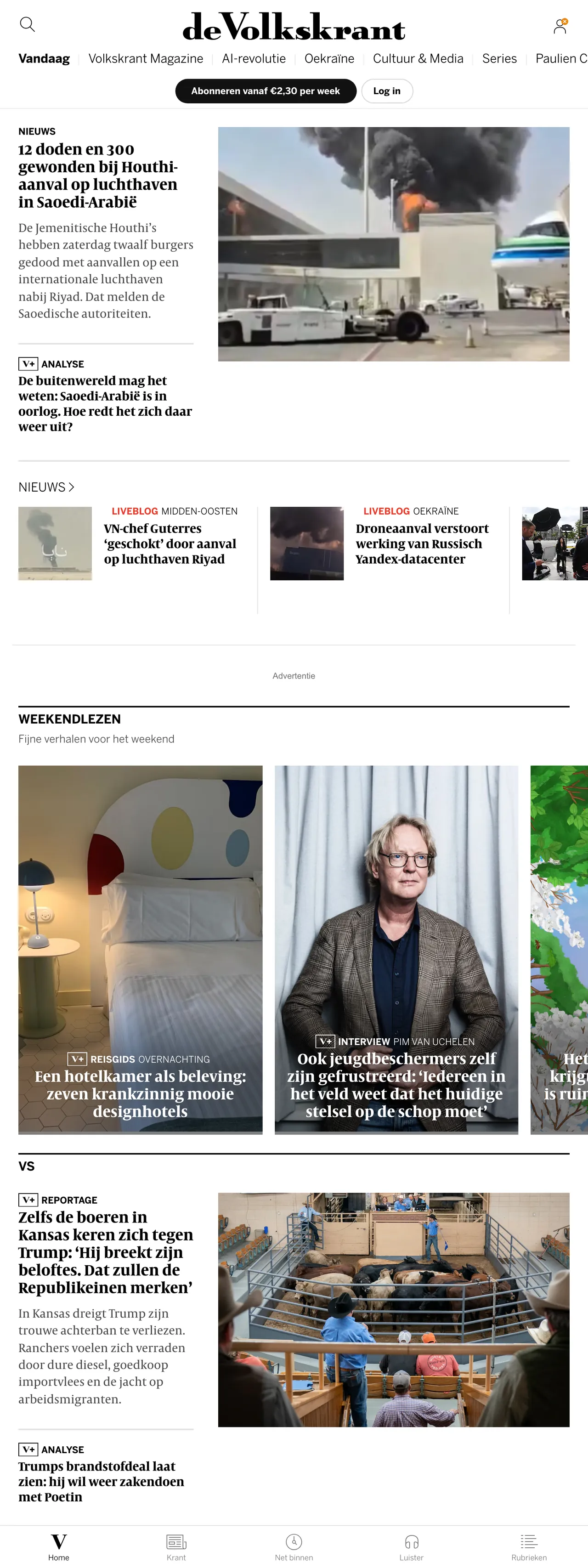 Screenshot of the de Volkskrant front page