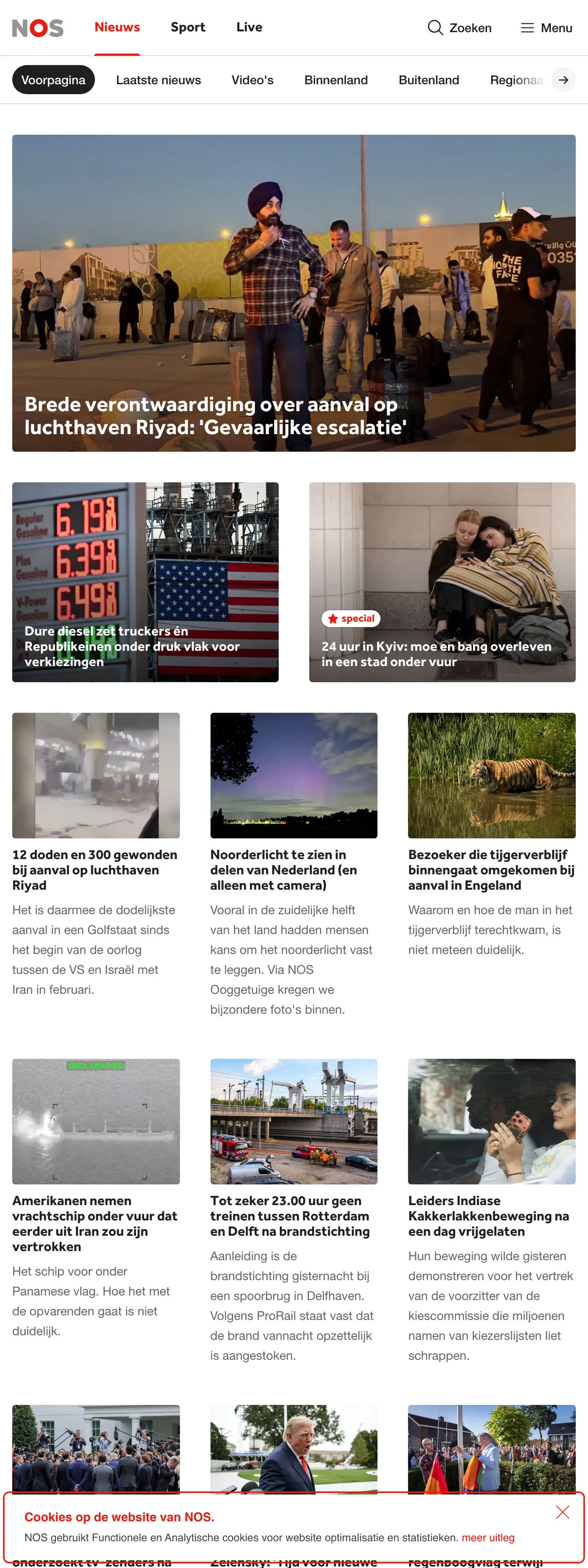Screenshot of the NOS front page
