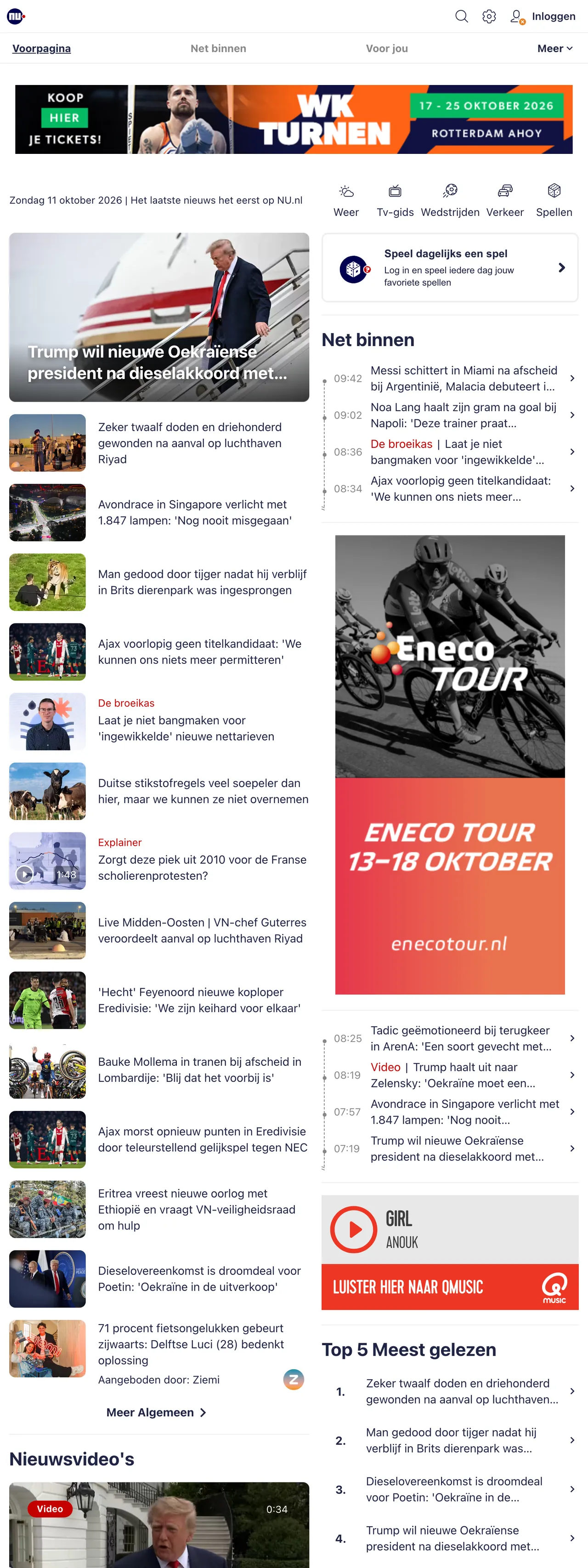 Screenshot of the NU.nl front page