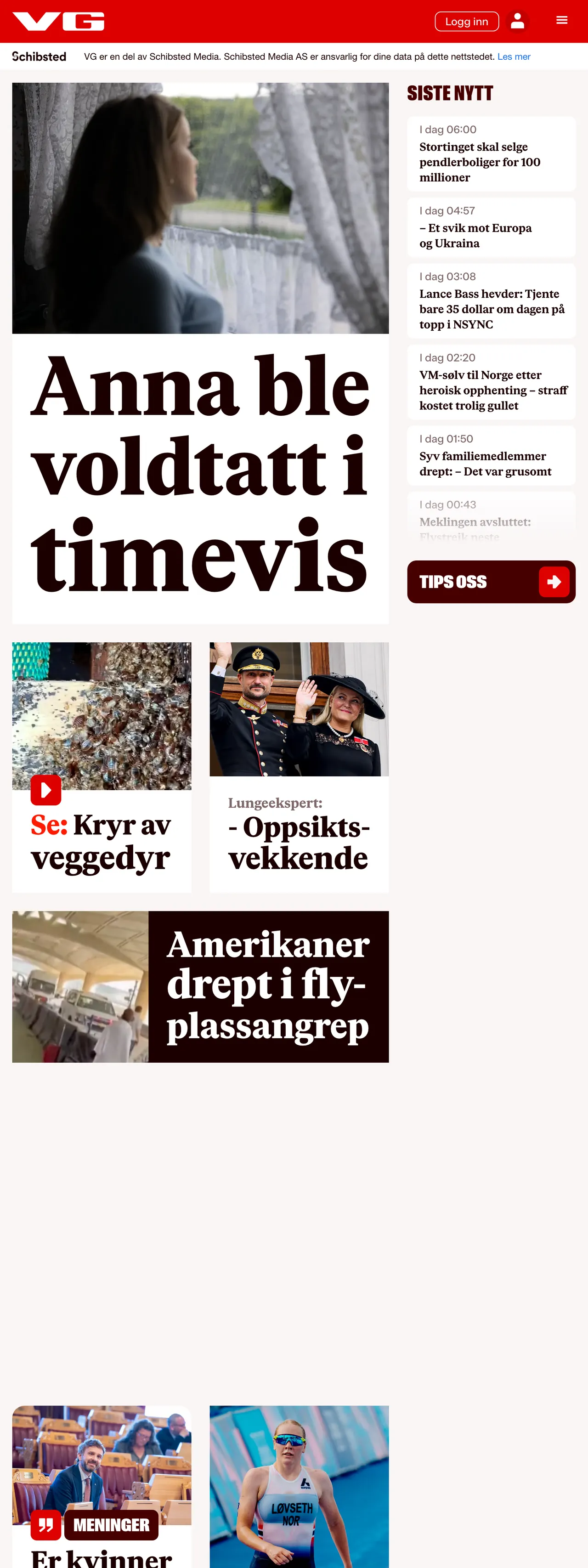 Screenshot of the VG front page