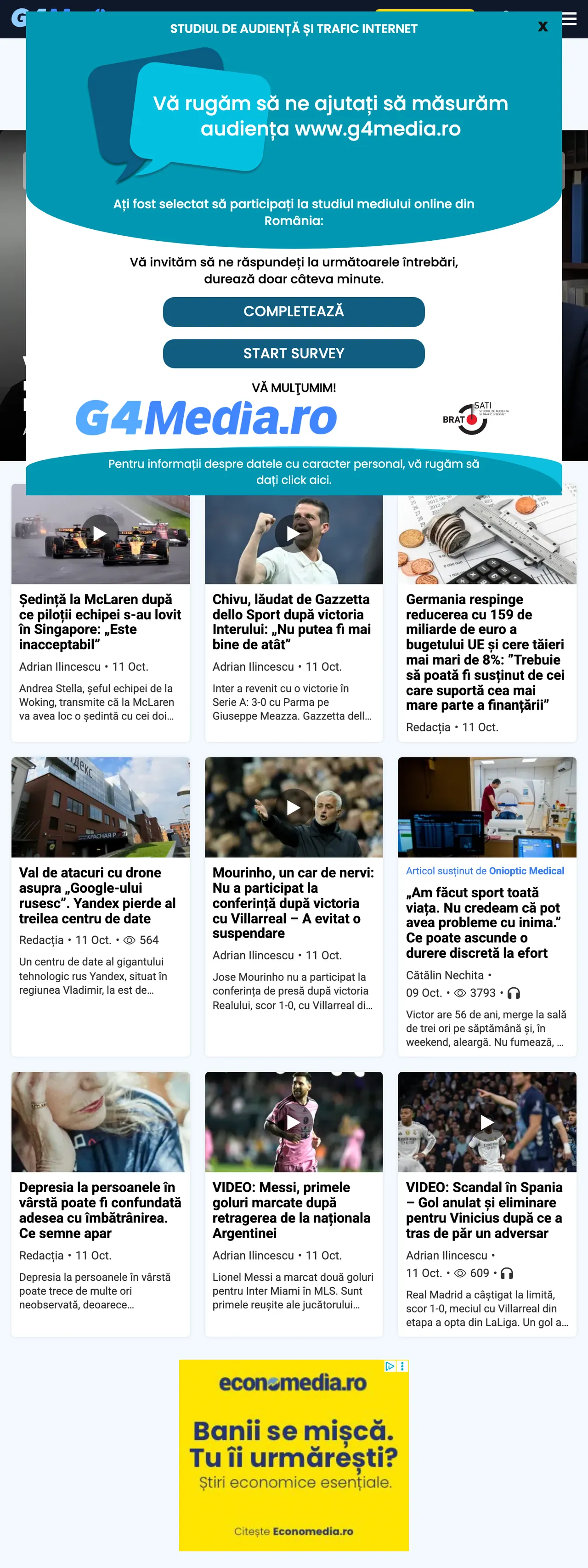 Screenshot of the G4Media front page