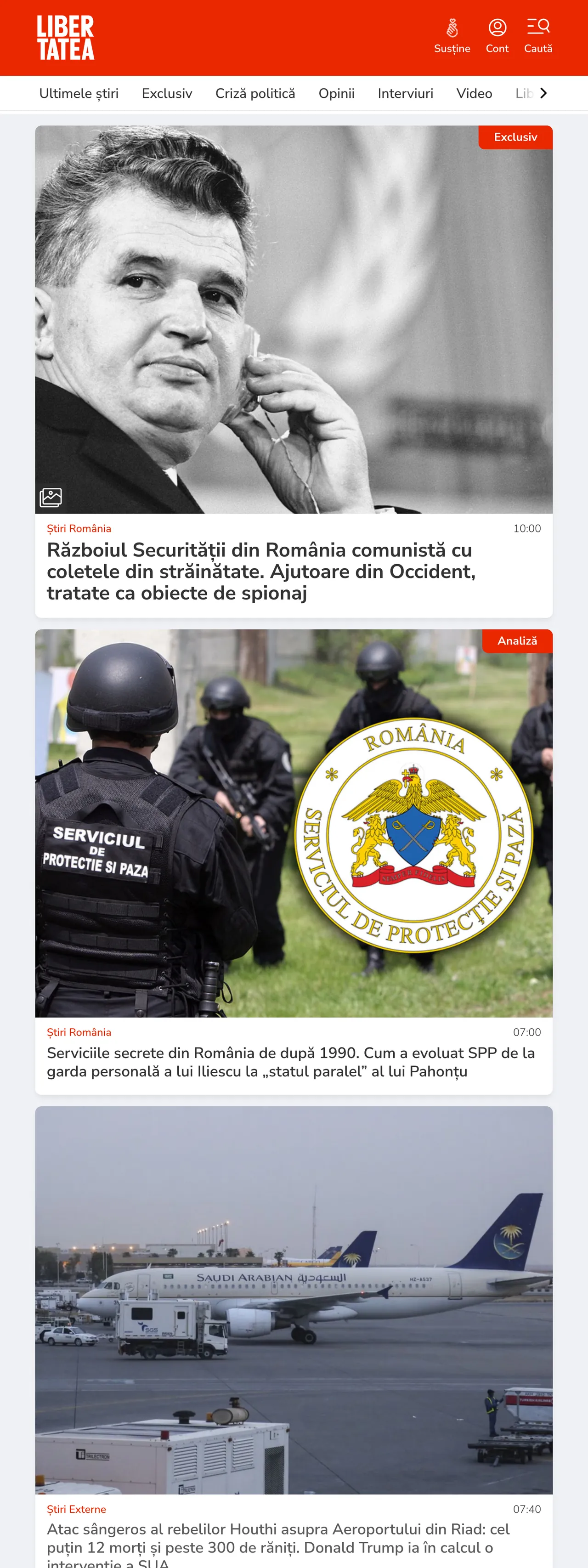 Screenshot of the Libertatea front page
