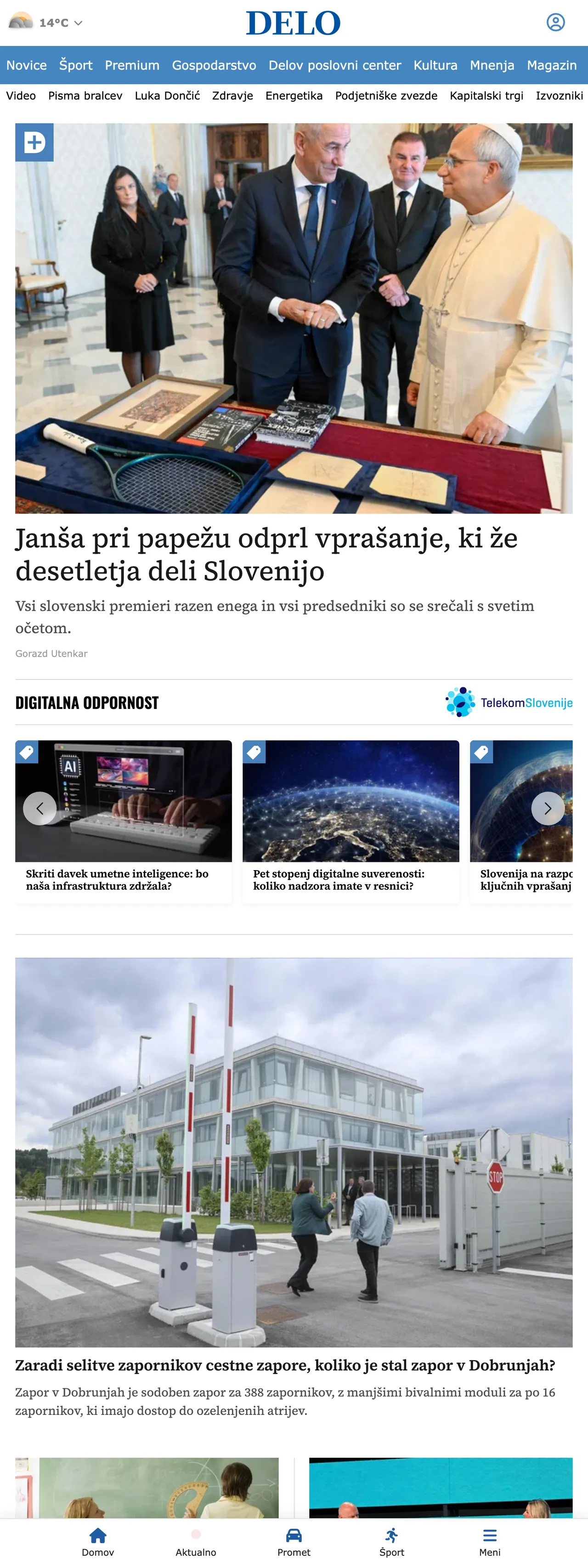 Screenshot of the Delo front page
