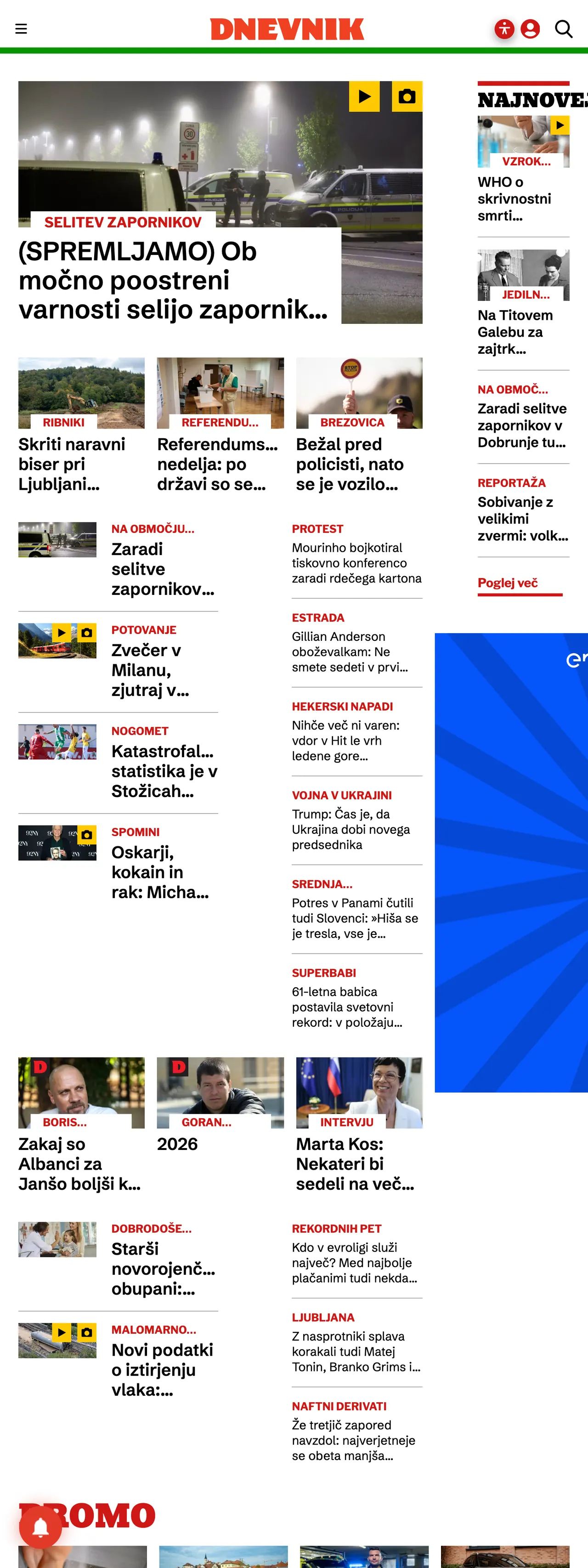 Screenshot of the Dnevnik front page