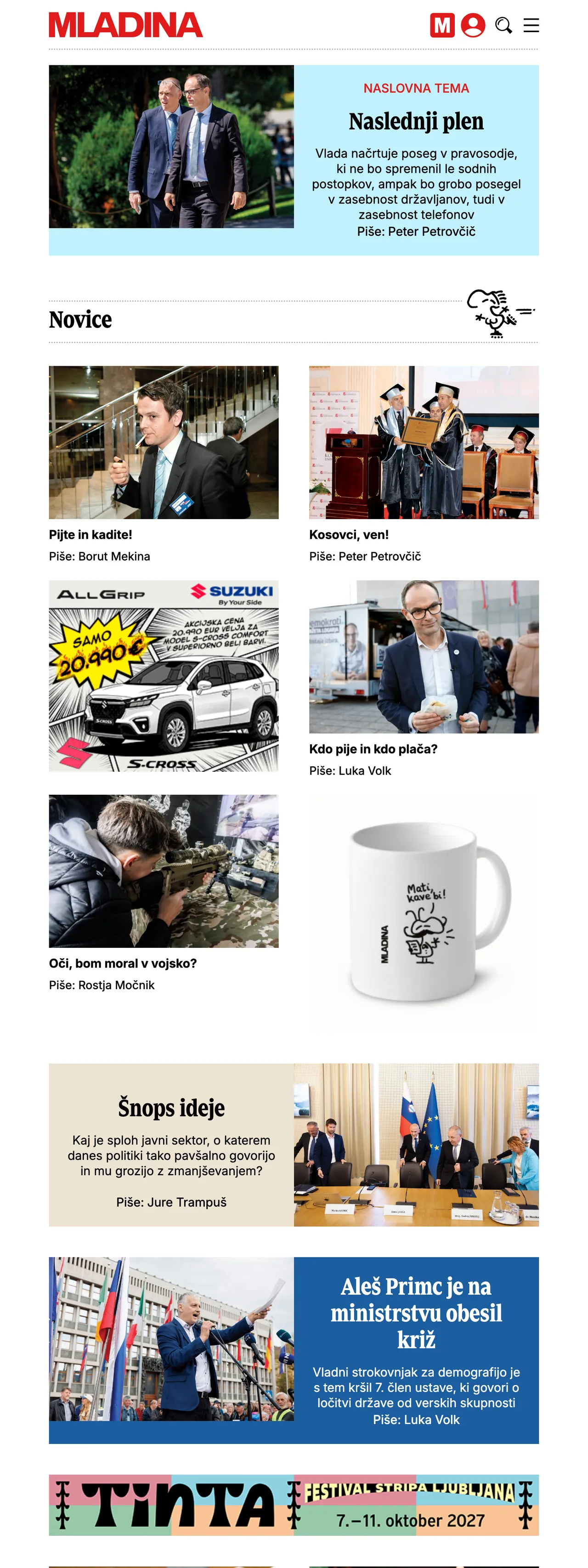 Screenshot of the Mladina front page