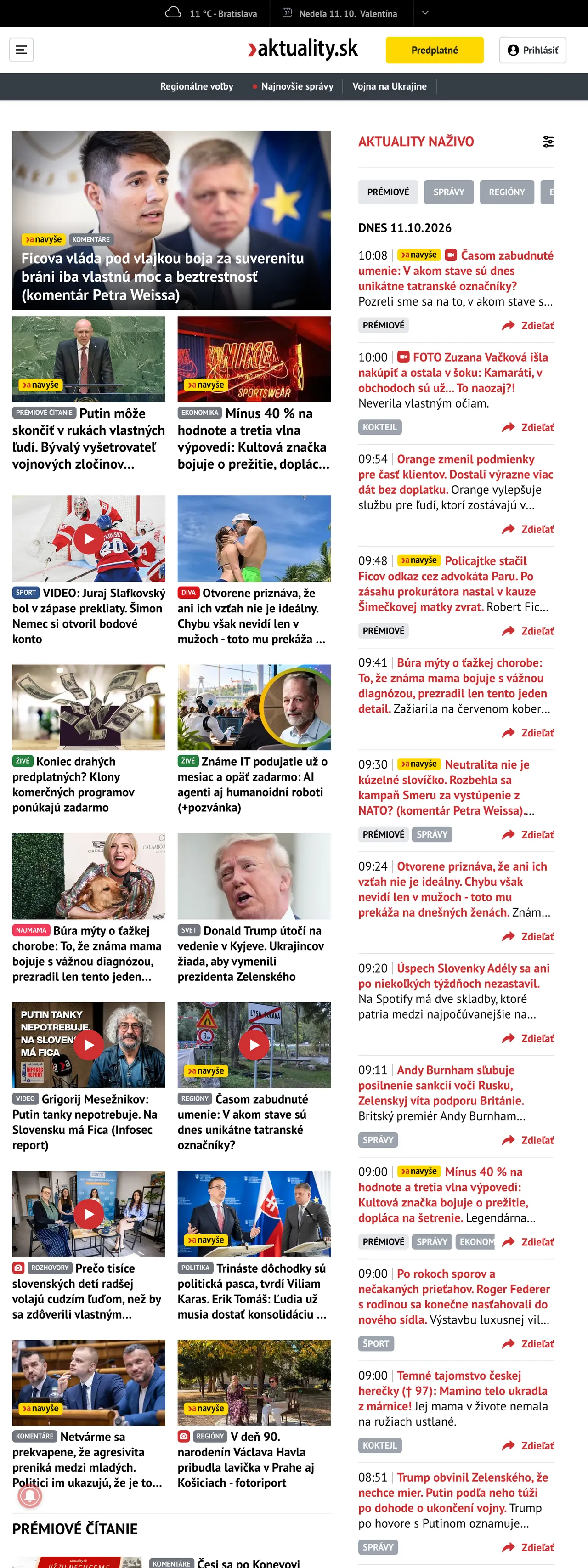 Screenshot of the Aktuality.sk front page