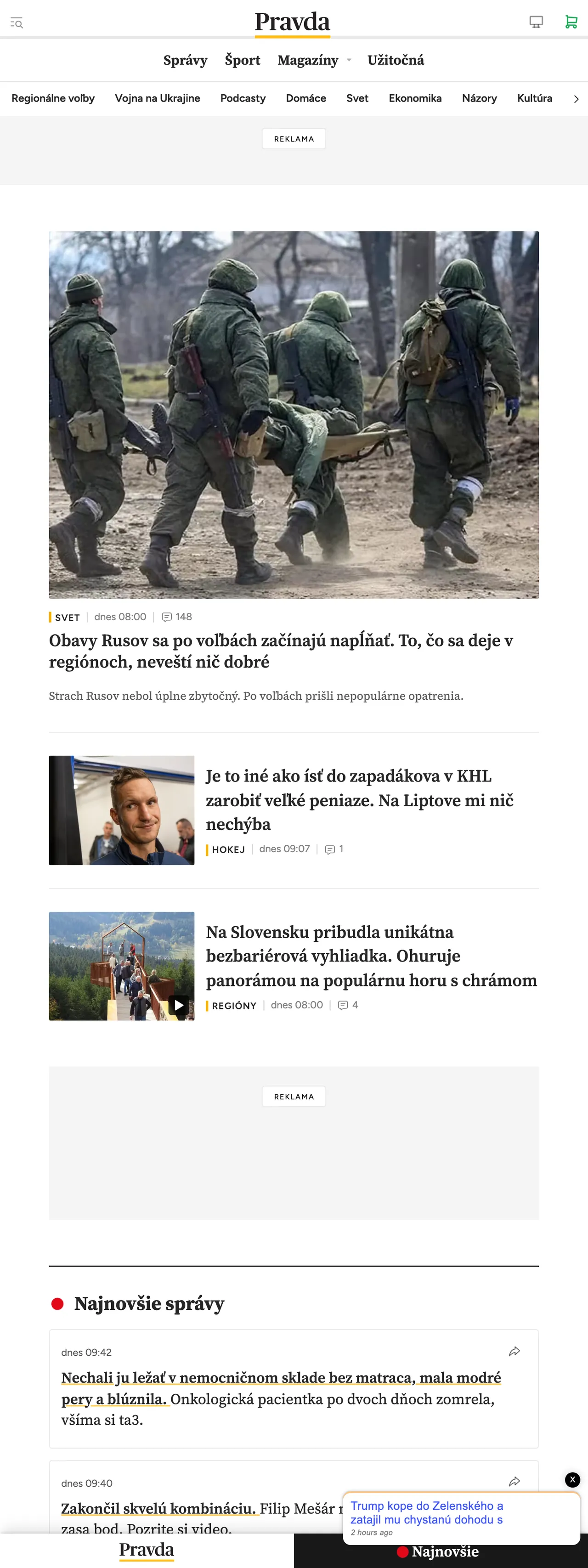 Screenshot of the Pravda front page