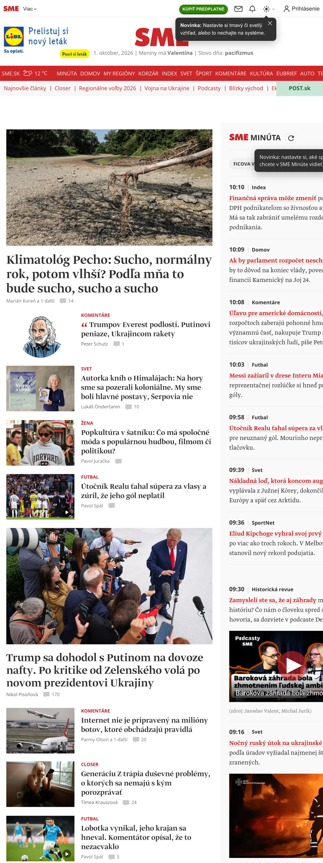 Screenshot of the SME front page
