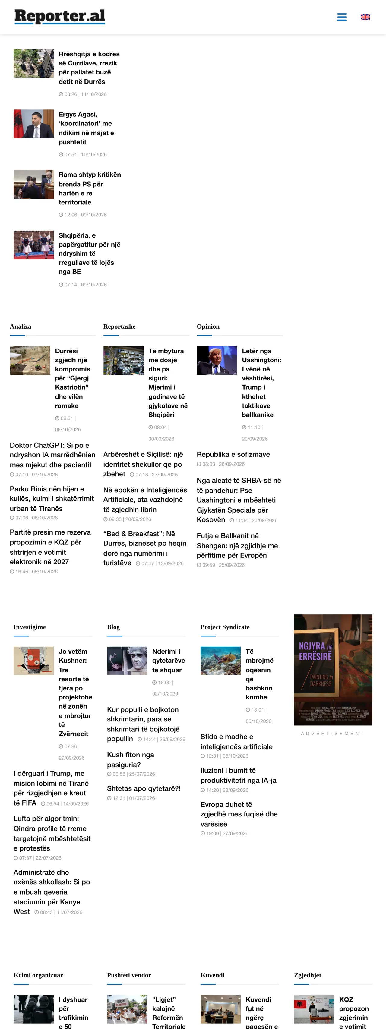 Screenshot of the Reporter.al front page