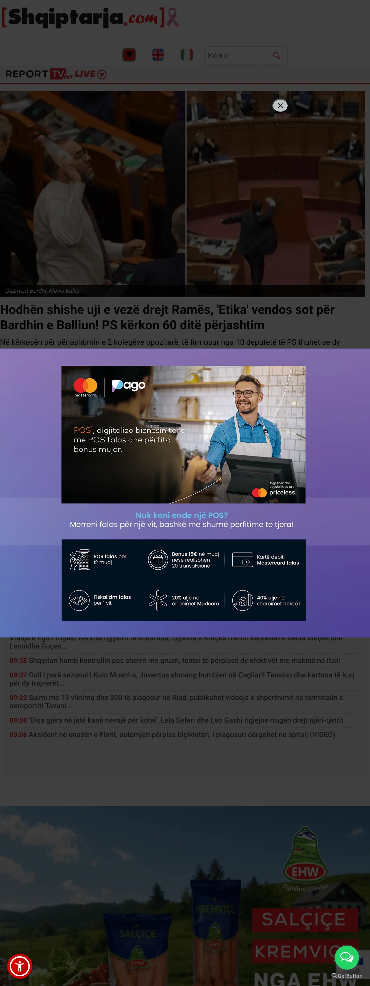 Screenshot of the Shqiptarja.com front page