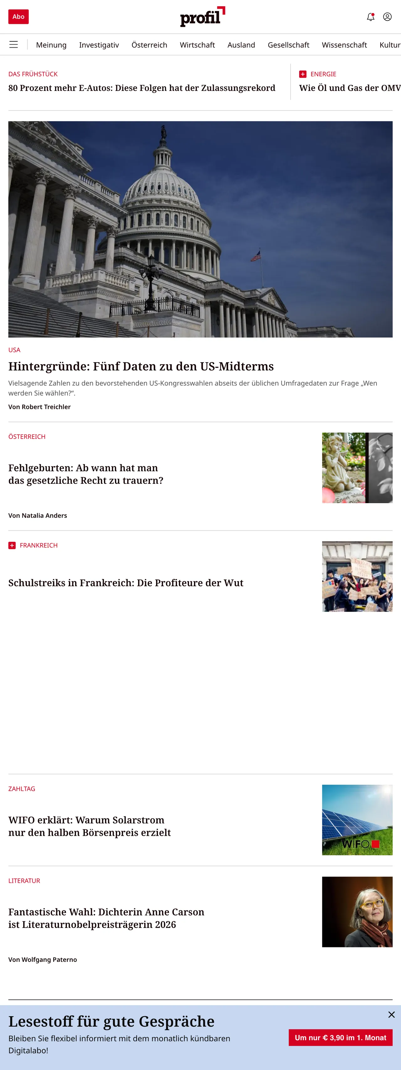 Screenshot of the profil front page