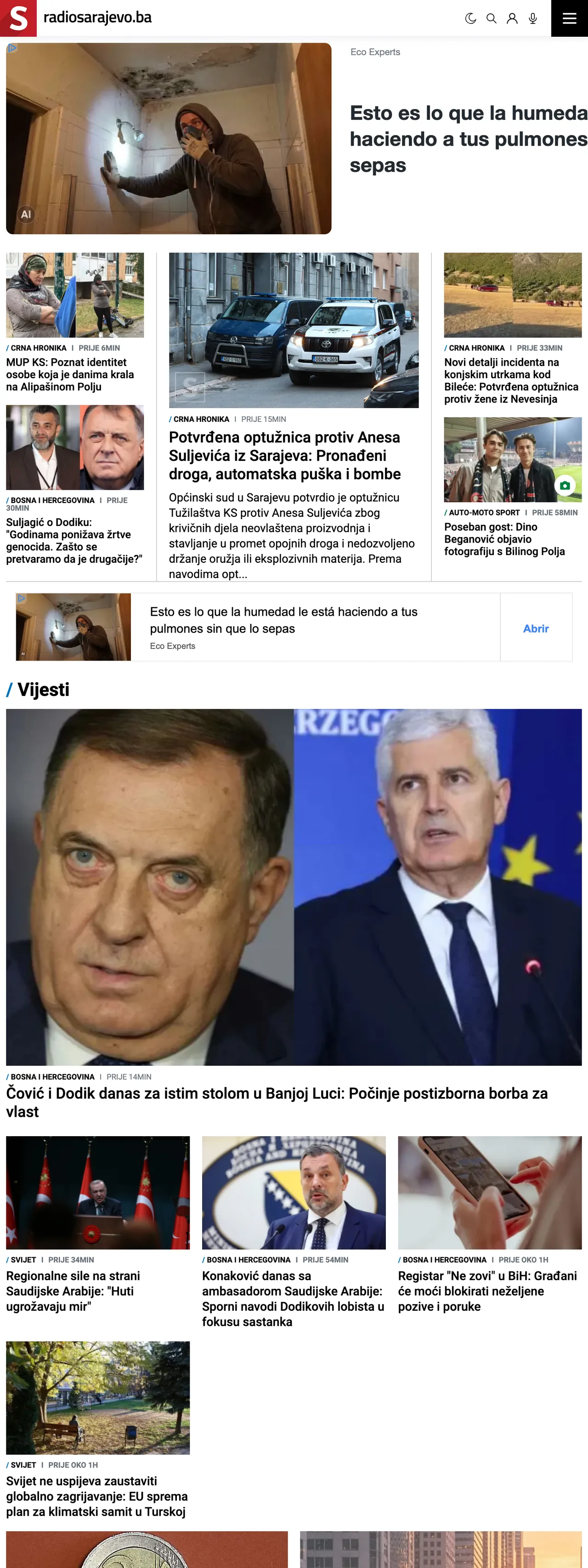 Screenshot of the Radio Sarajevo front page