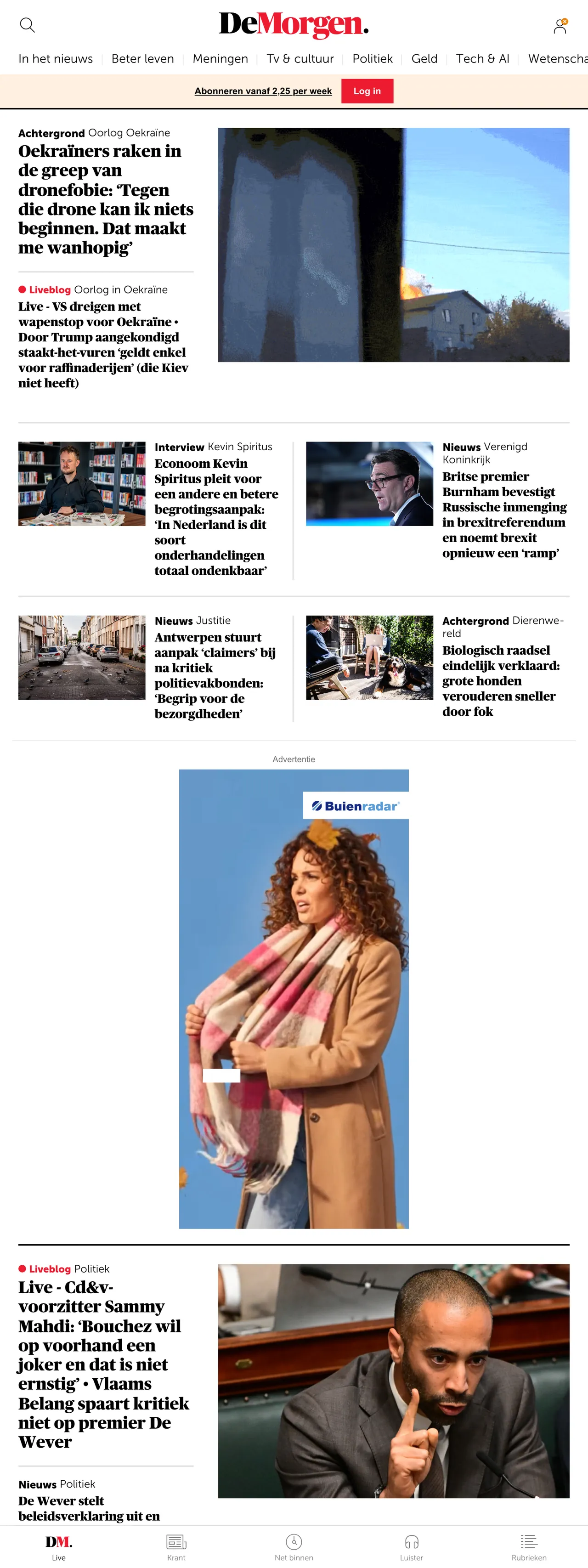 Screenshot of the De Morgen front page