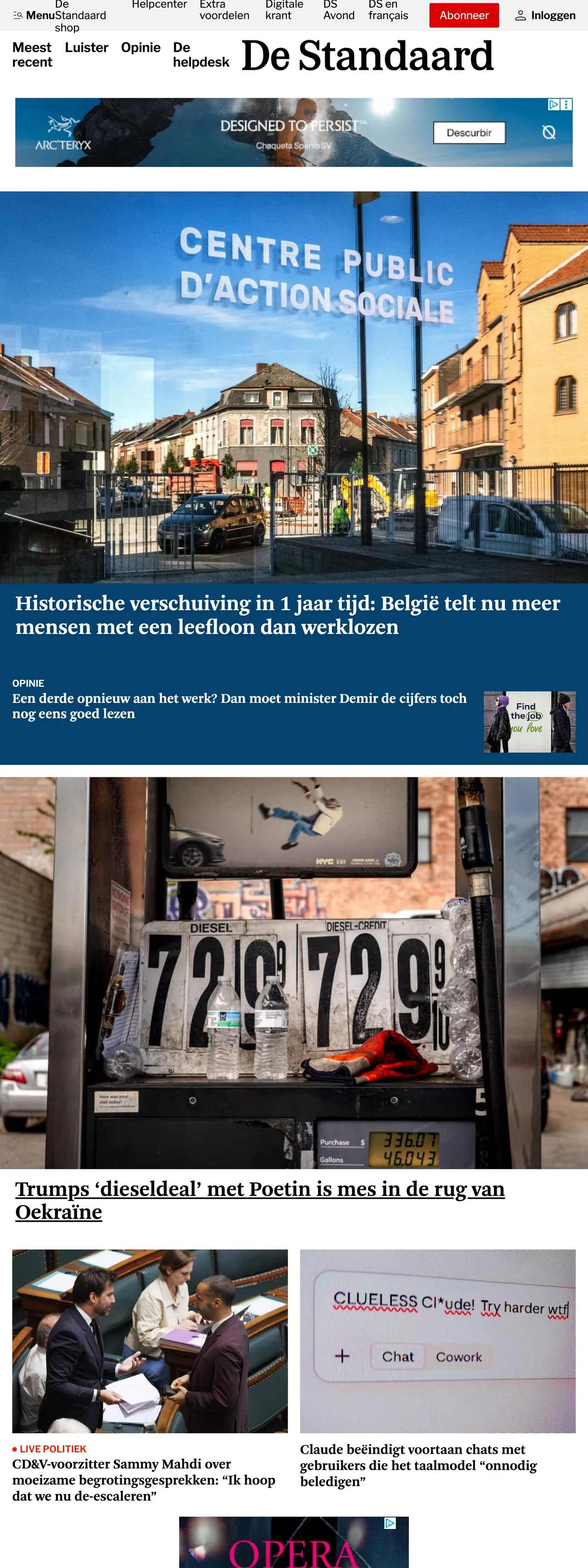 Screenshot of the De Standaard front page