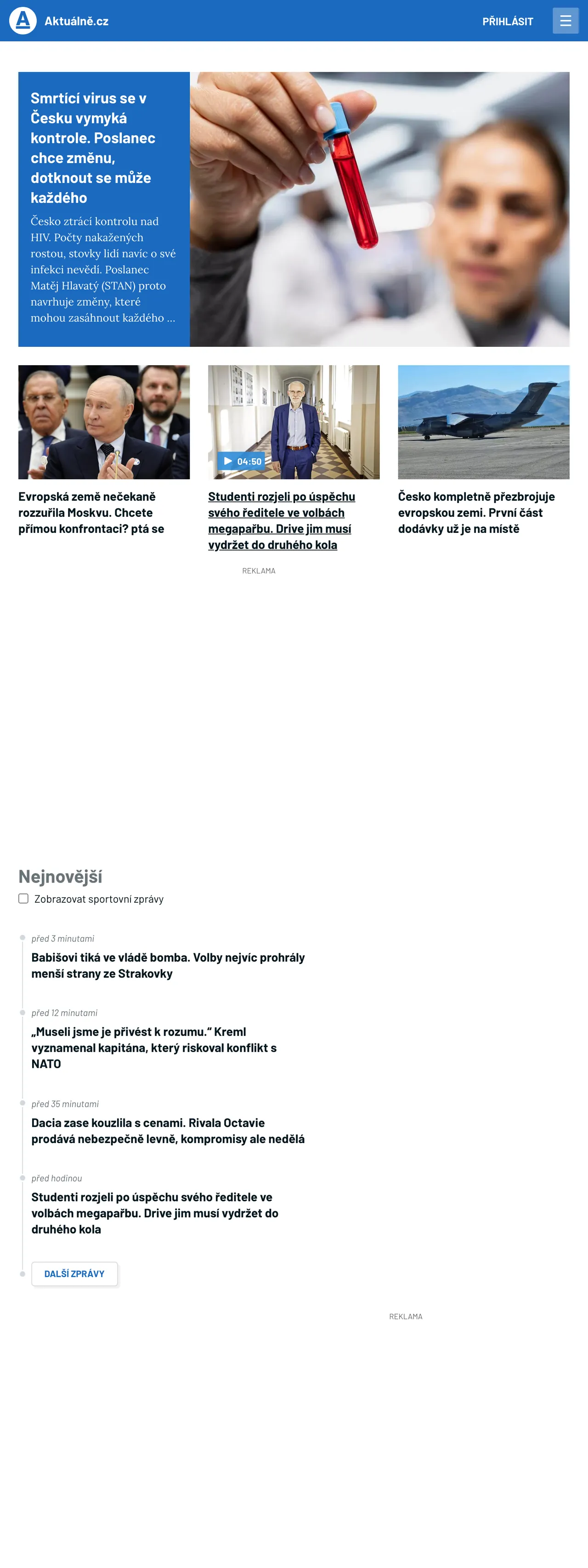 Screenshot of the Aktuálně.cz front page