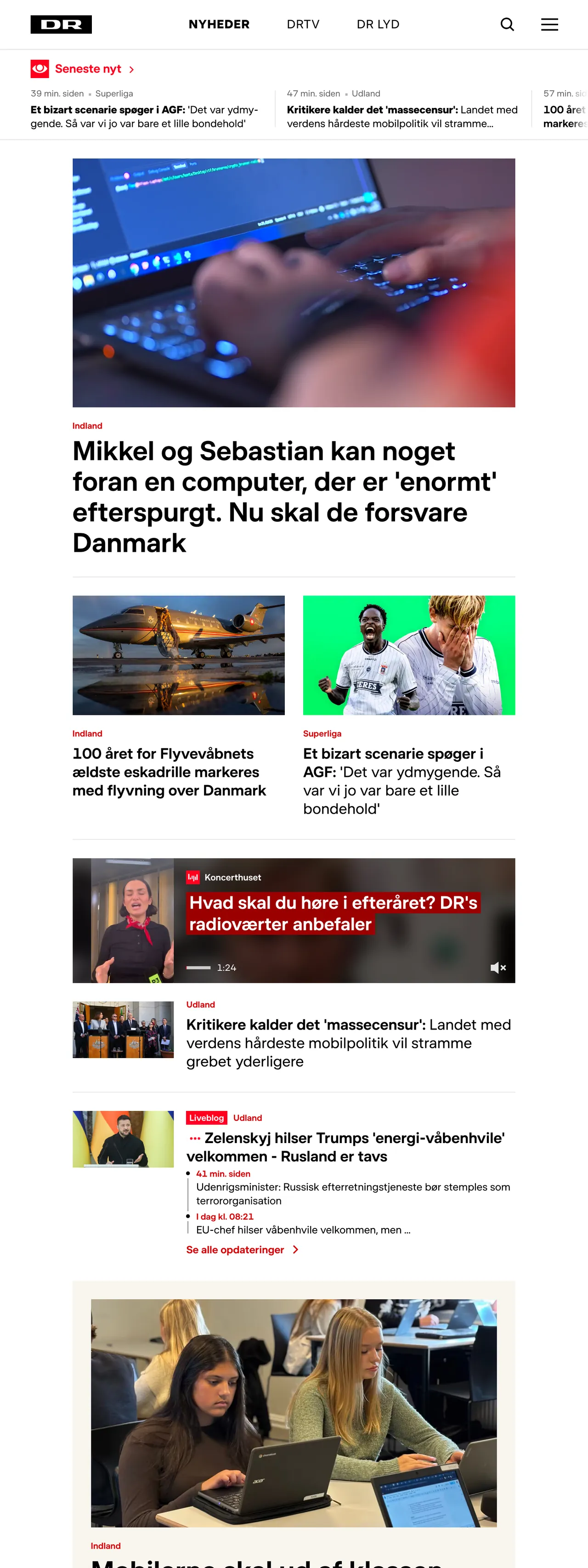Screenshot of the DR front page