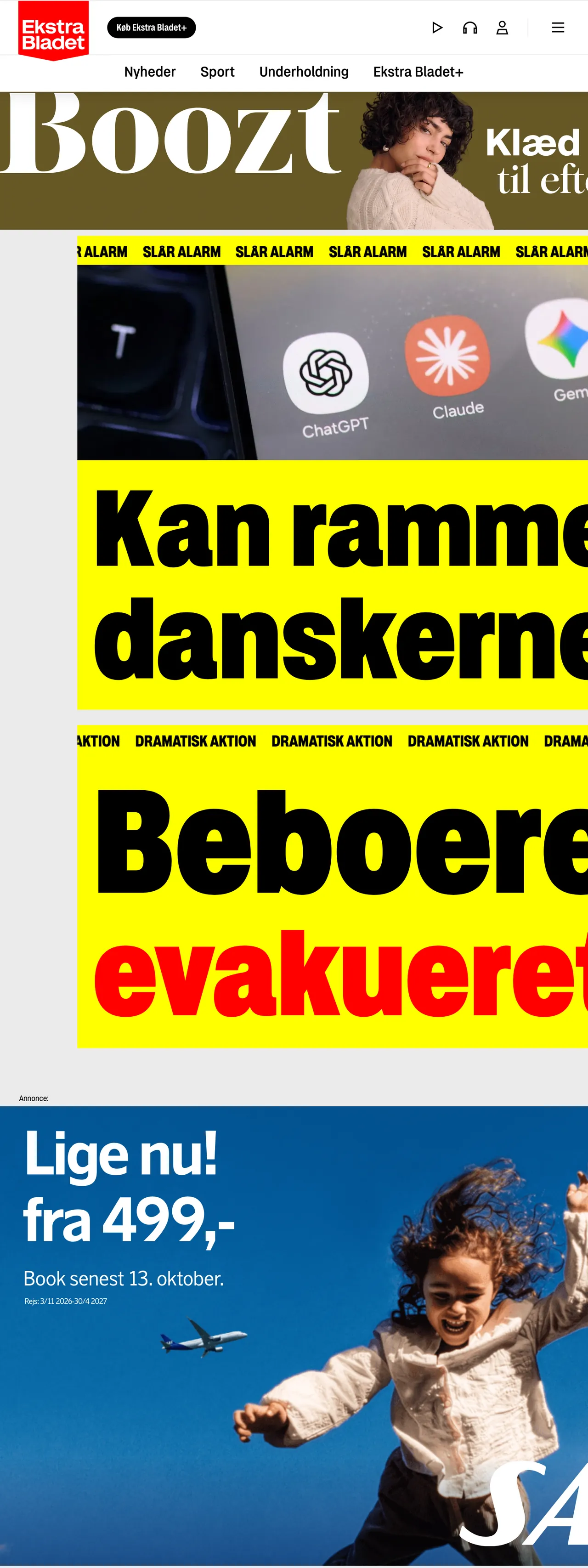 Screenshot of the Ekstra Bladet front page