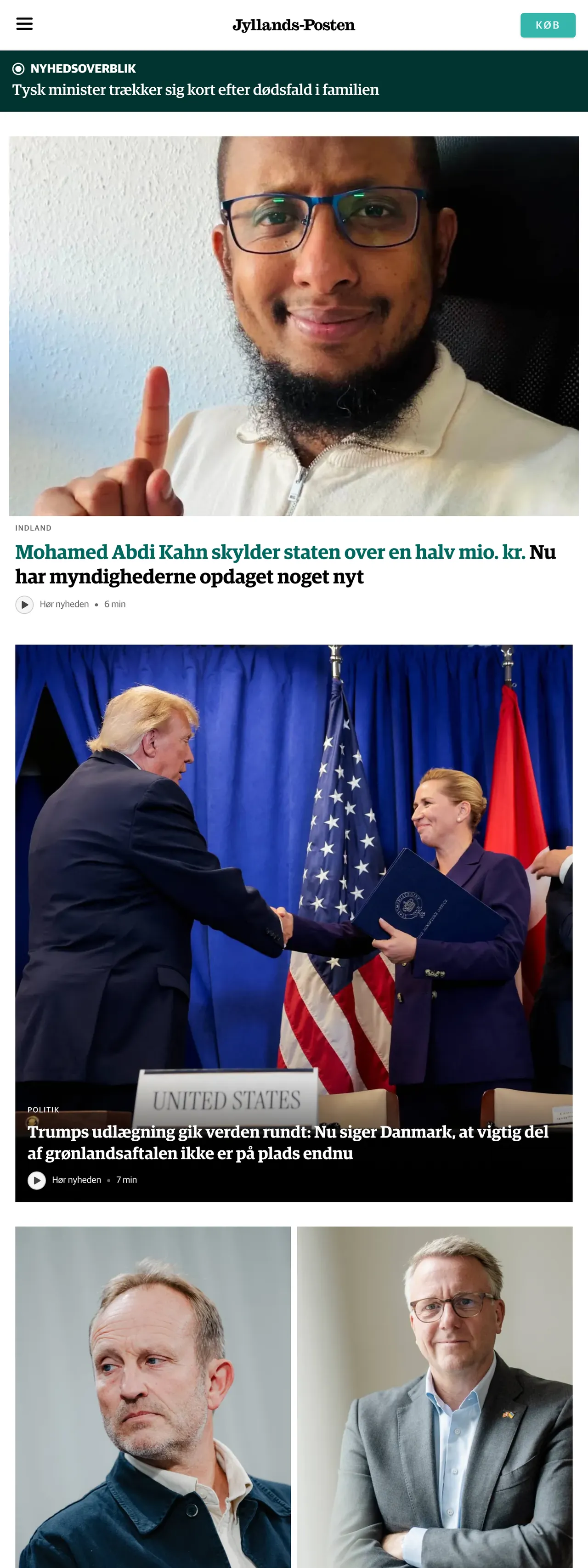 Screenshot of the Jyllands-Posten front page