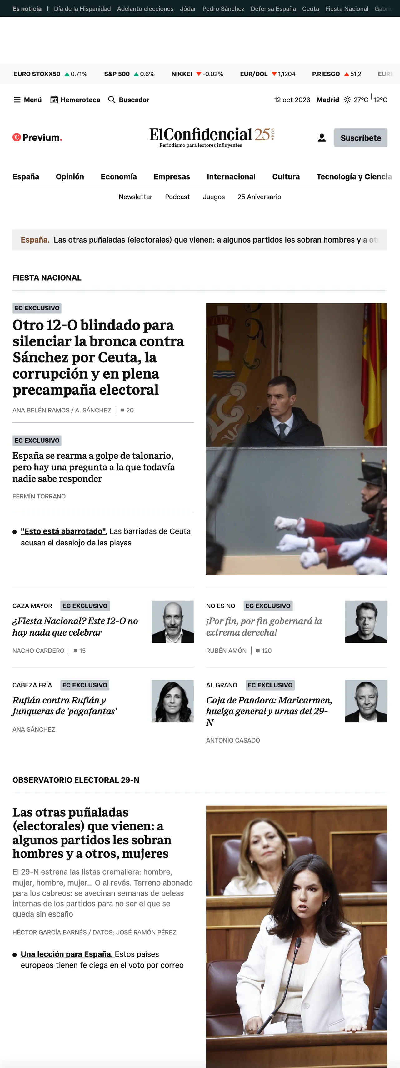 Screenshot of the El Confidencial front page