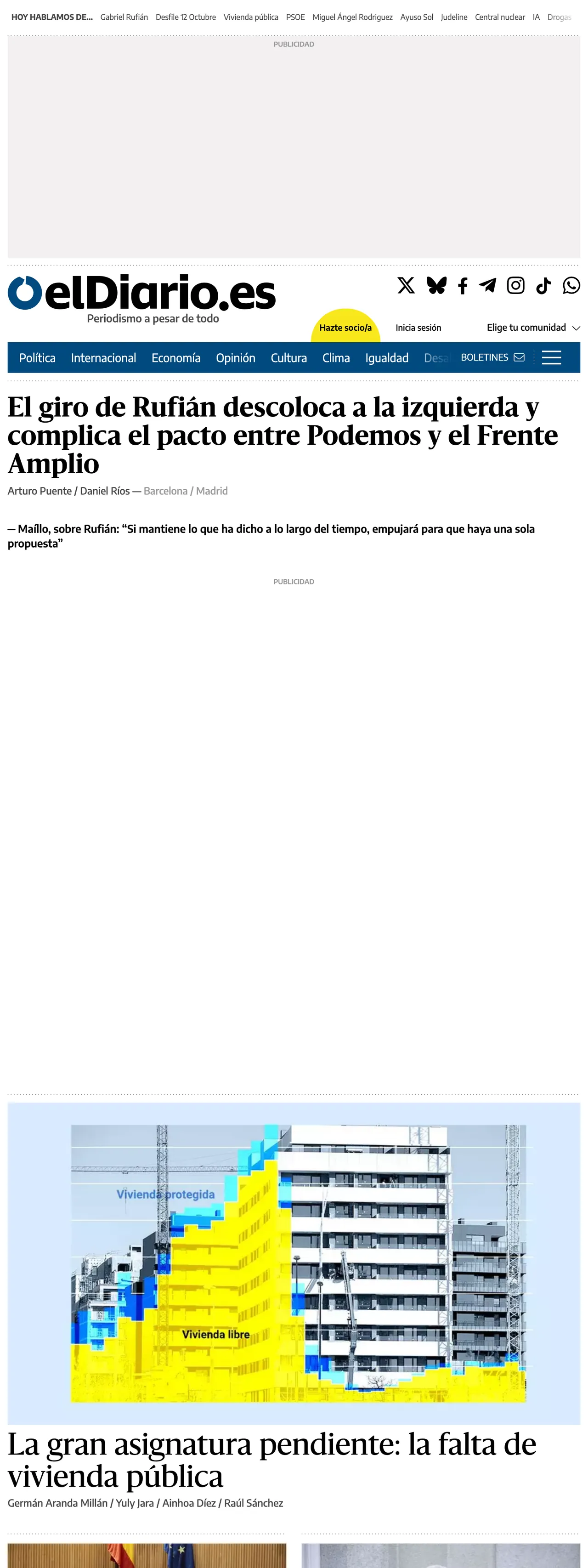 Screenshot of the elDiario.es front page