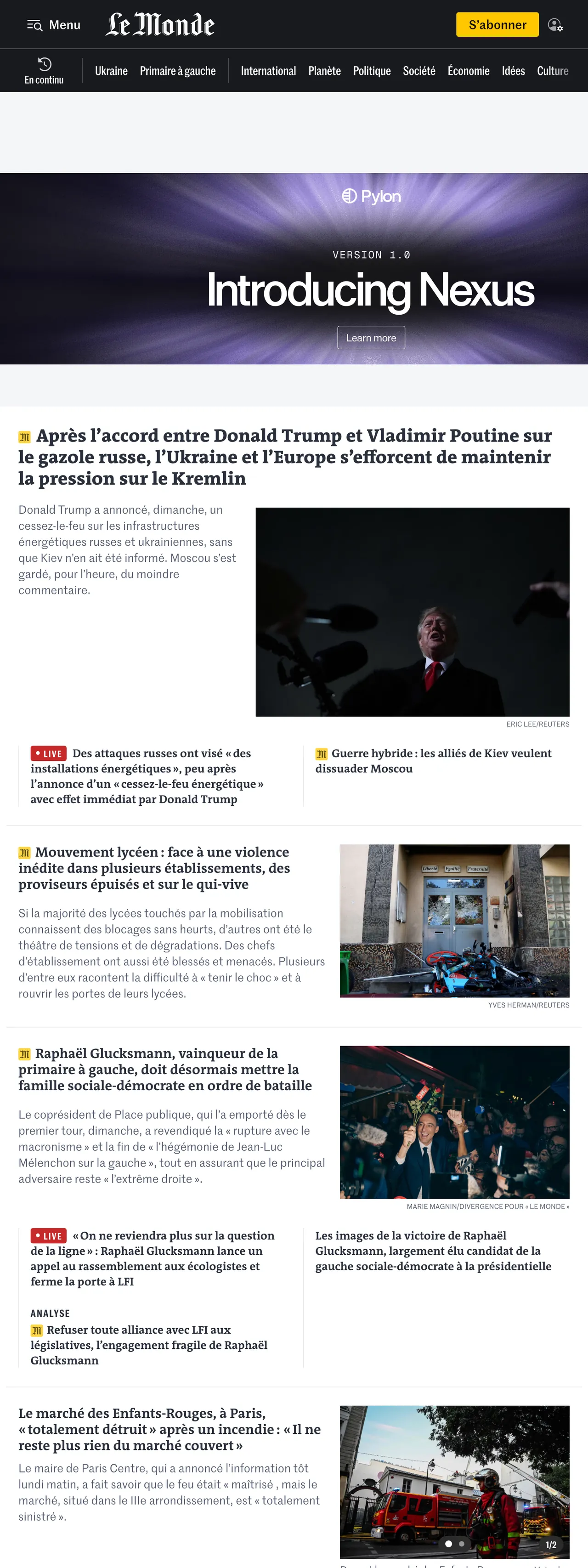 Screenshot of the Le Monde front page