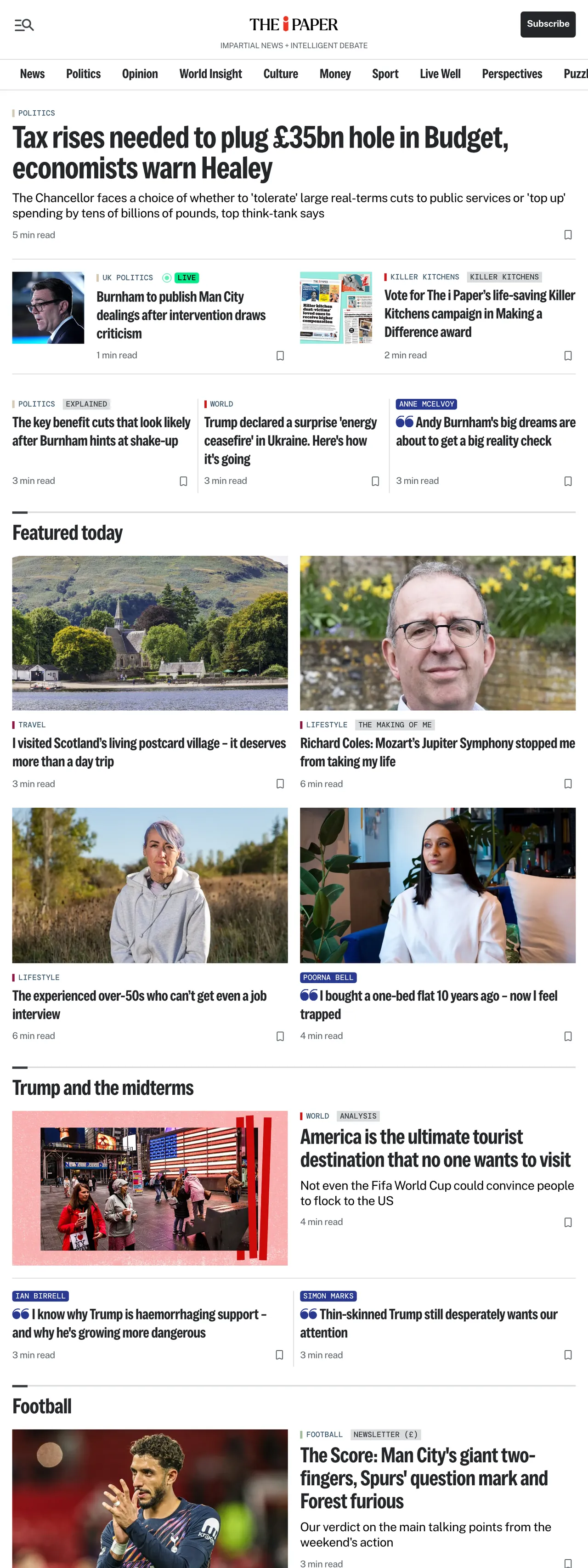 Screenshot of the The i Paper front page