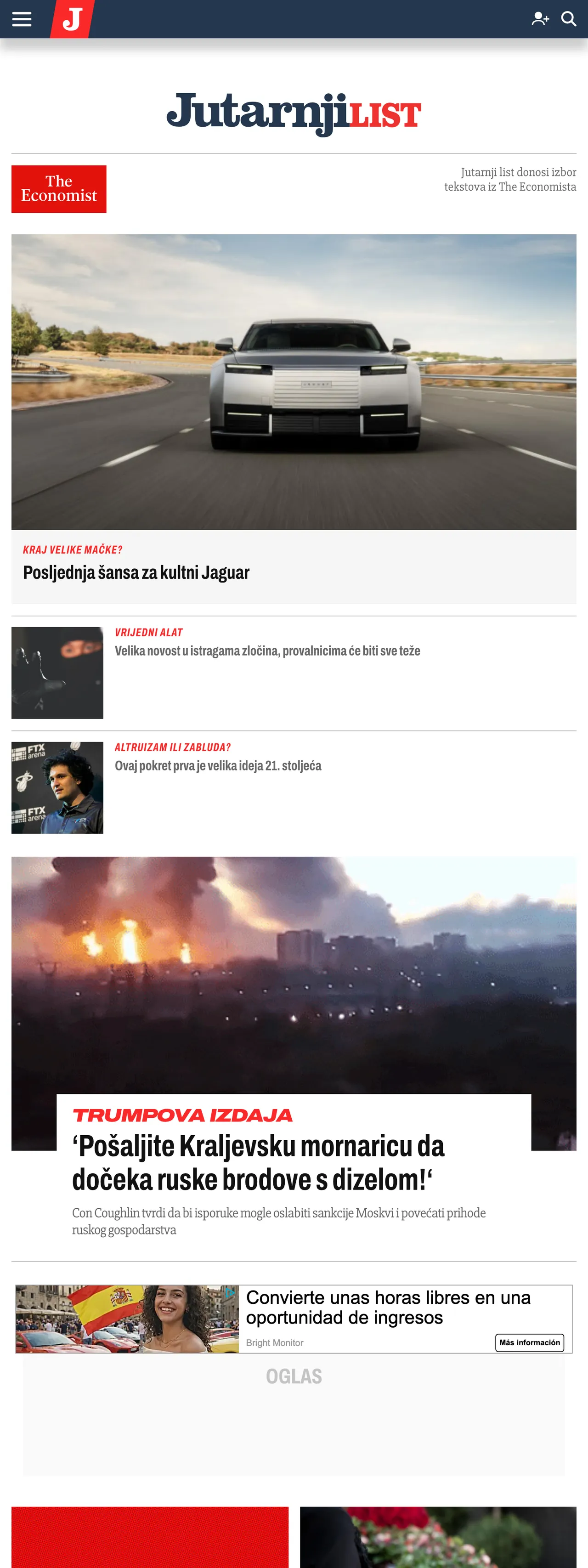 Screenshot of the Jutarnji list front page