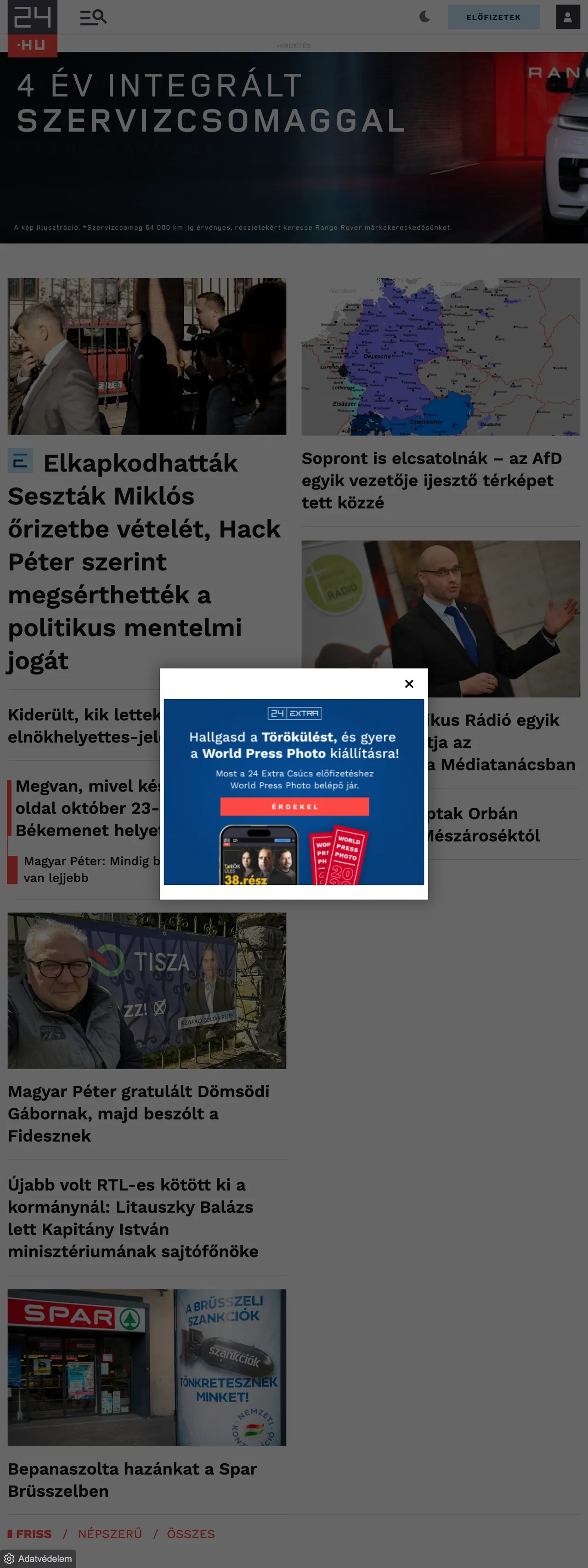 Screenshot of the 24.hu front page