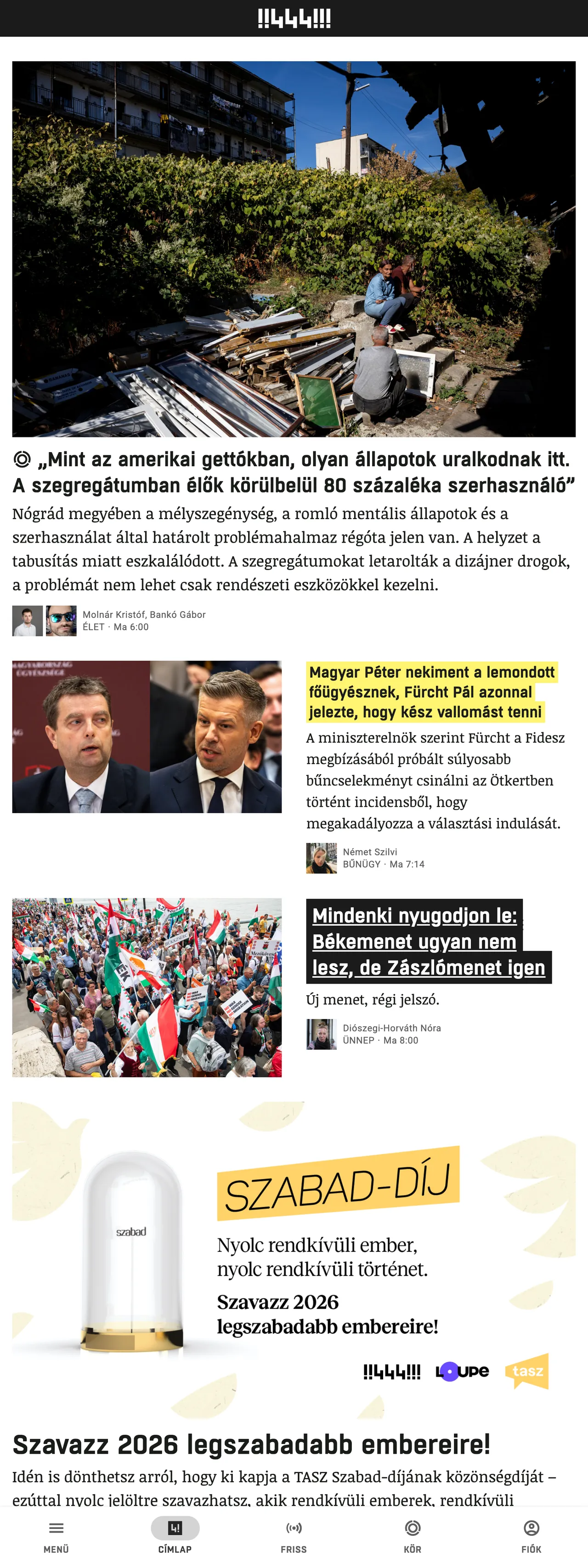 Screenshot of the 444 front page
