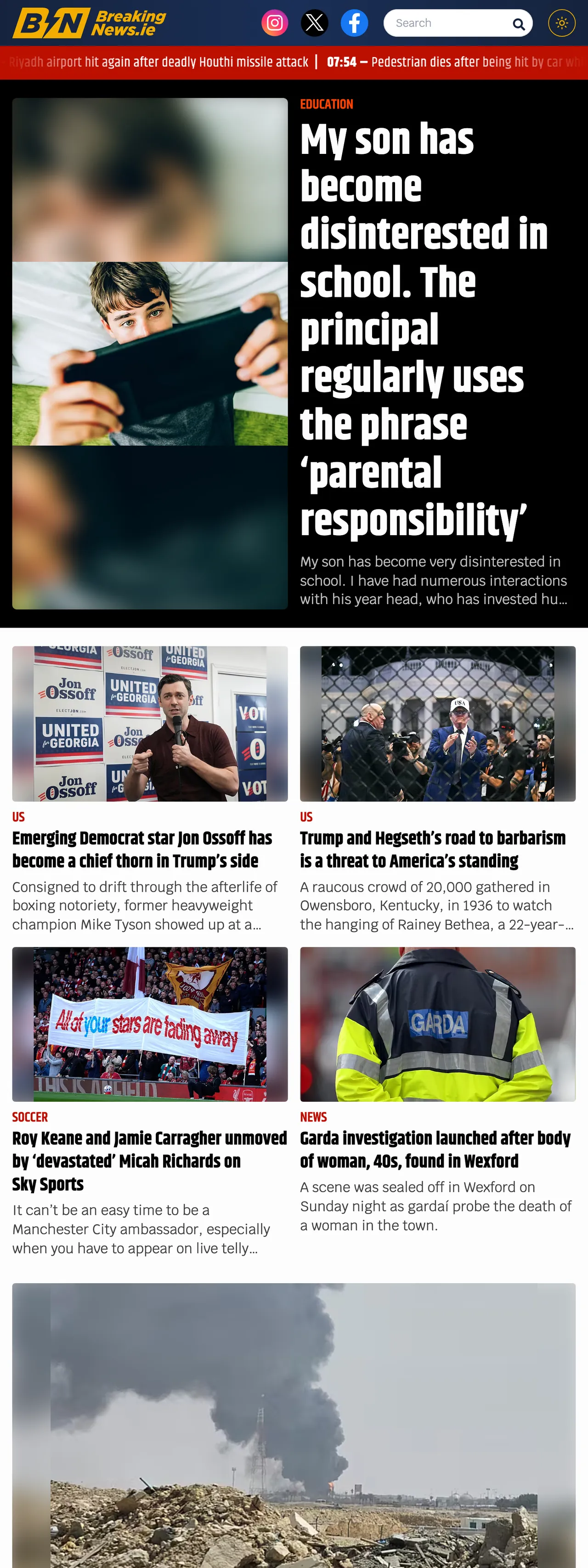 Screenshot of the BreakingNews.ie front page