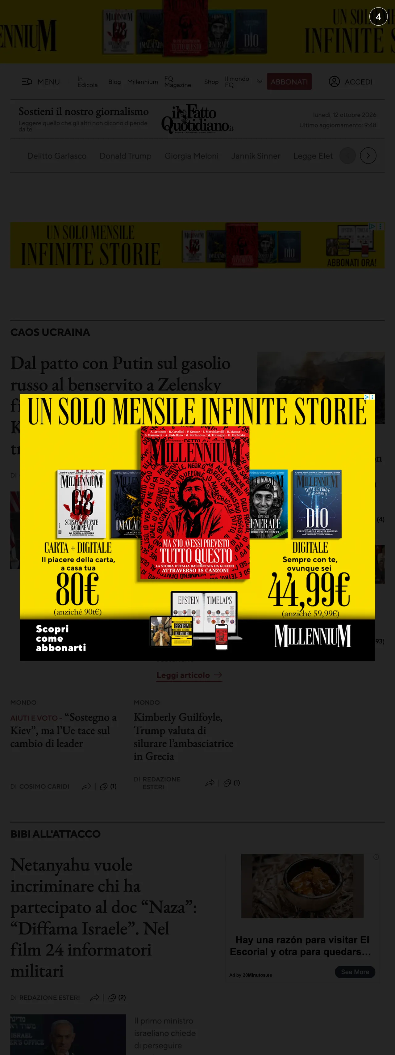 Screenshot of the Il Fatto Quotidiano front page
