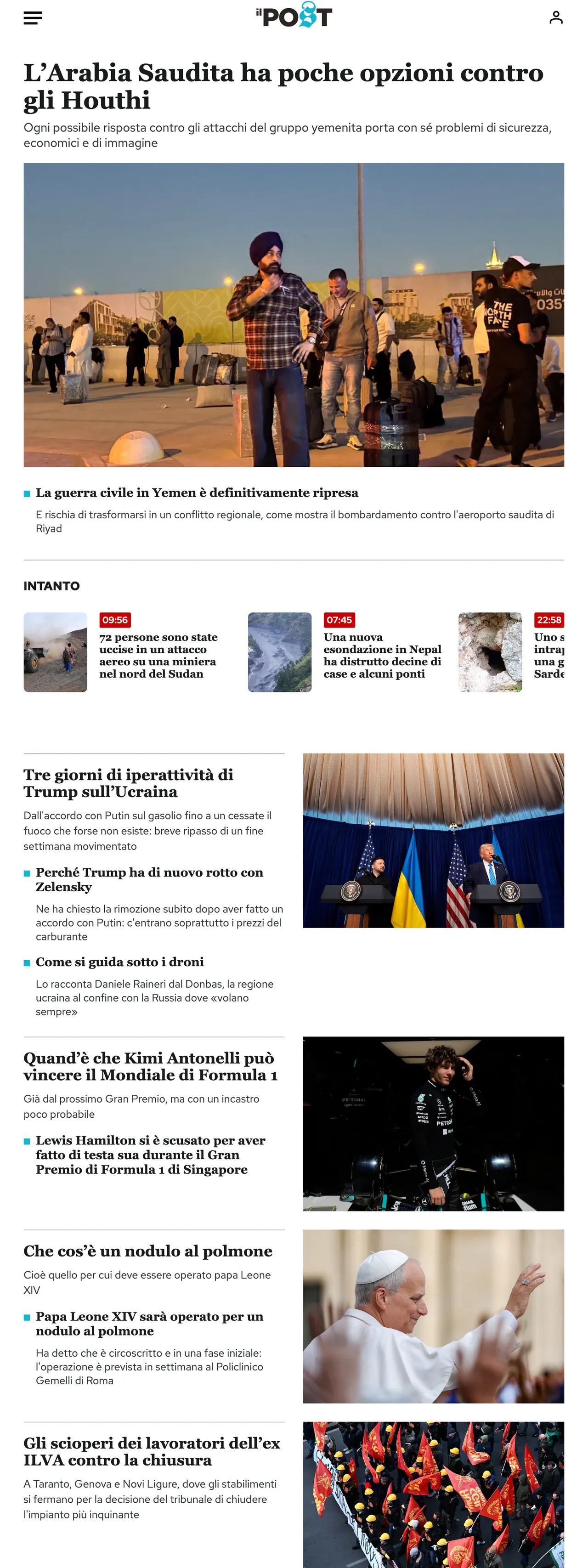 Screenshot of the Il Post front page