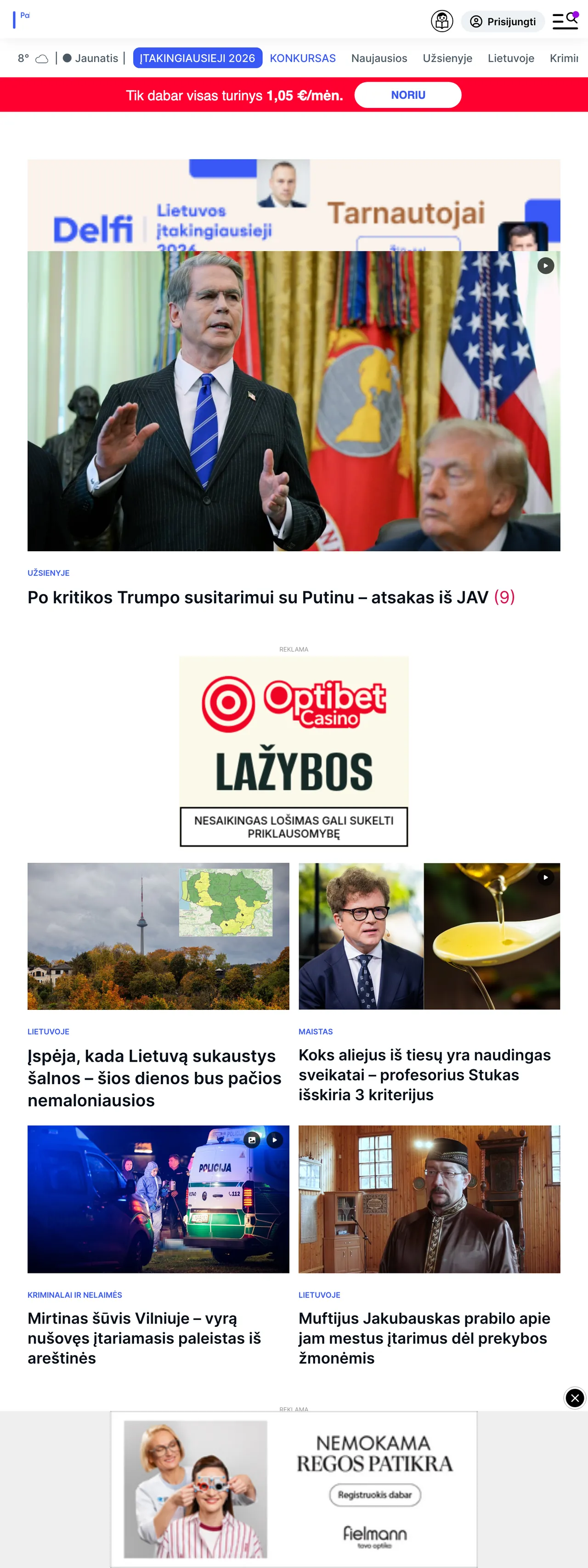Screenshot of the Delfi front page
