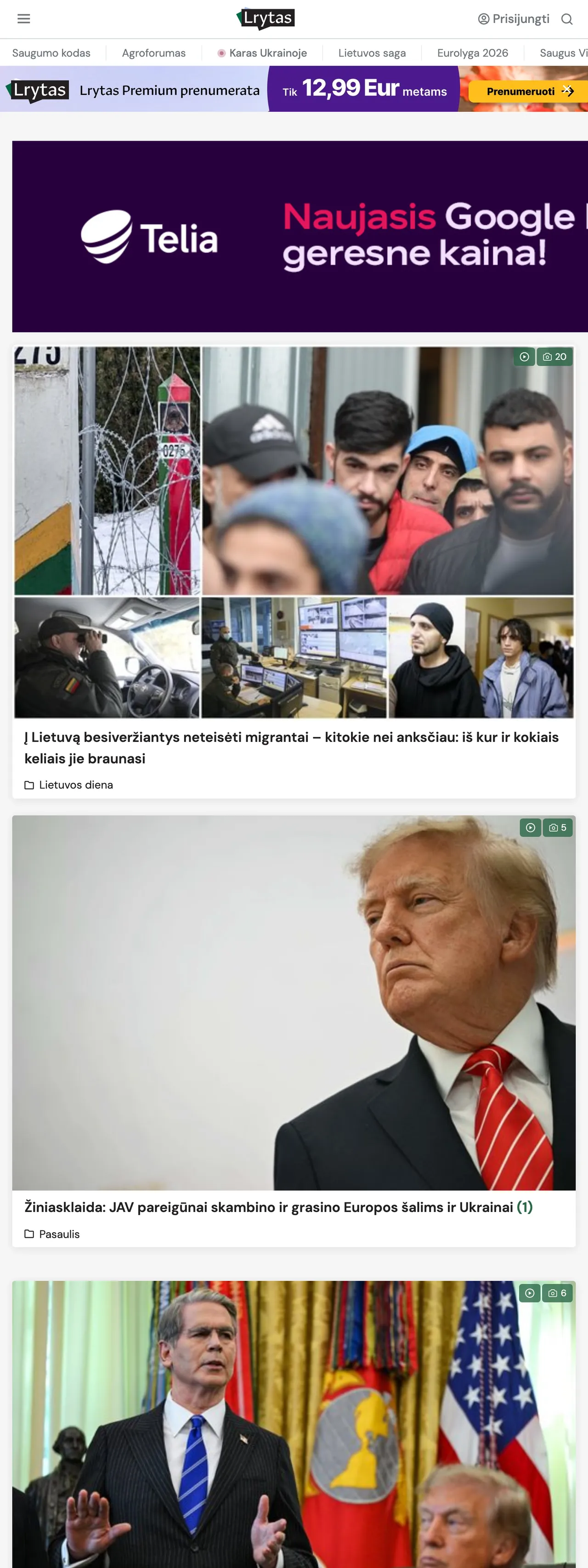 Screenshot of the Lrytas front page