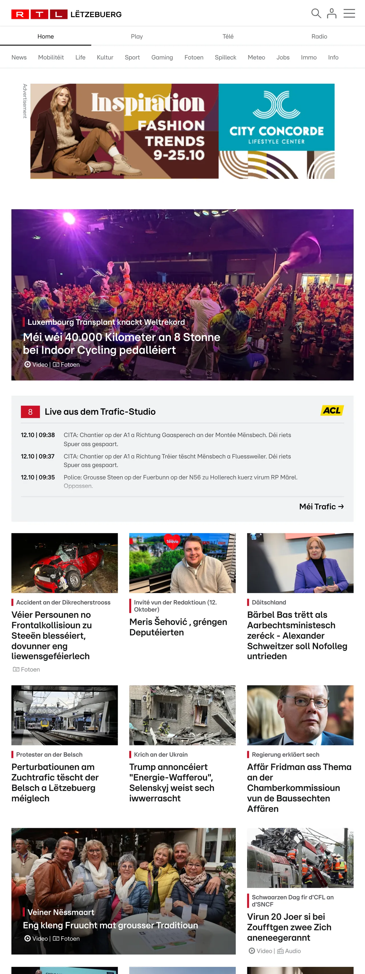 Screenshot of the RTL Lëtzebuerg front page