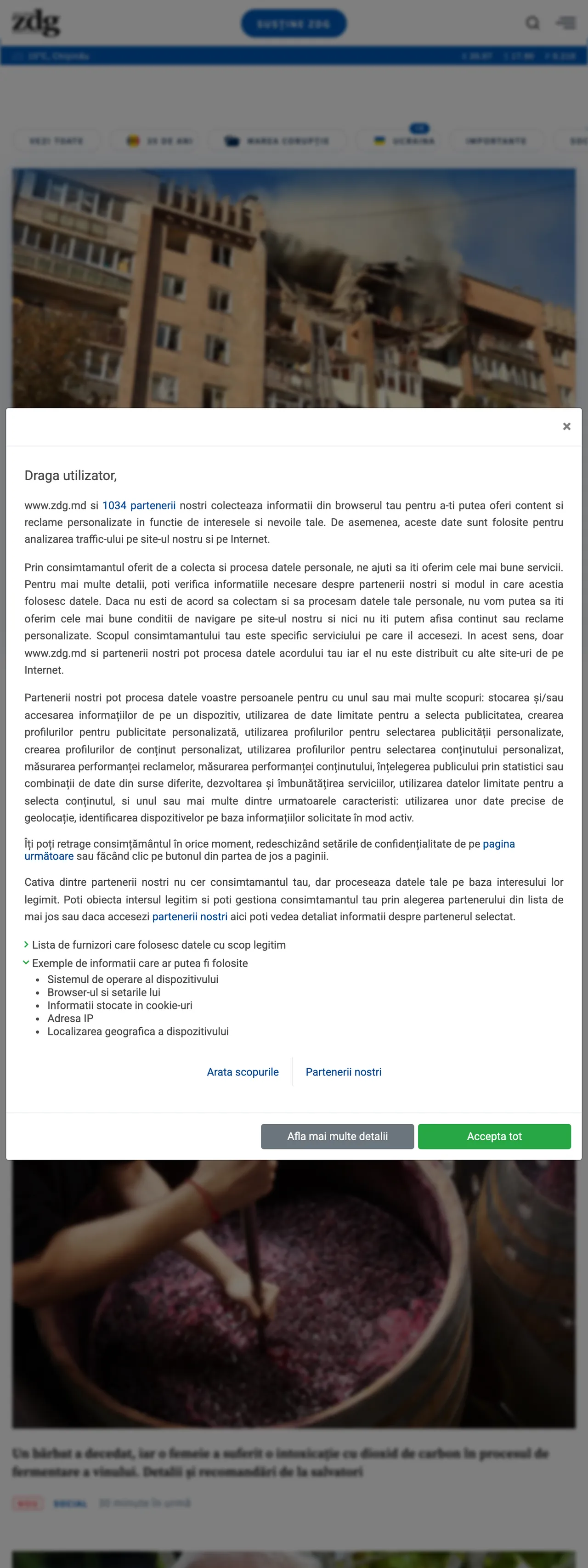 Screenshot of the Ziarul de Gardă front page