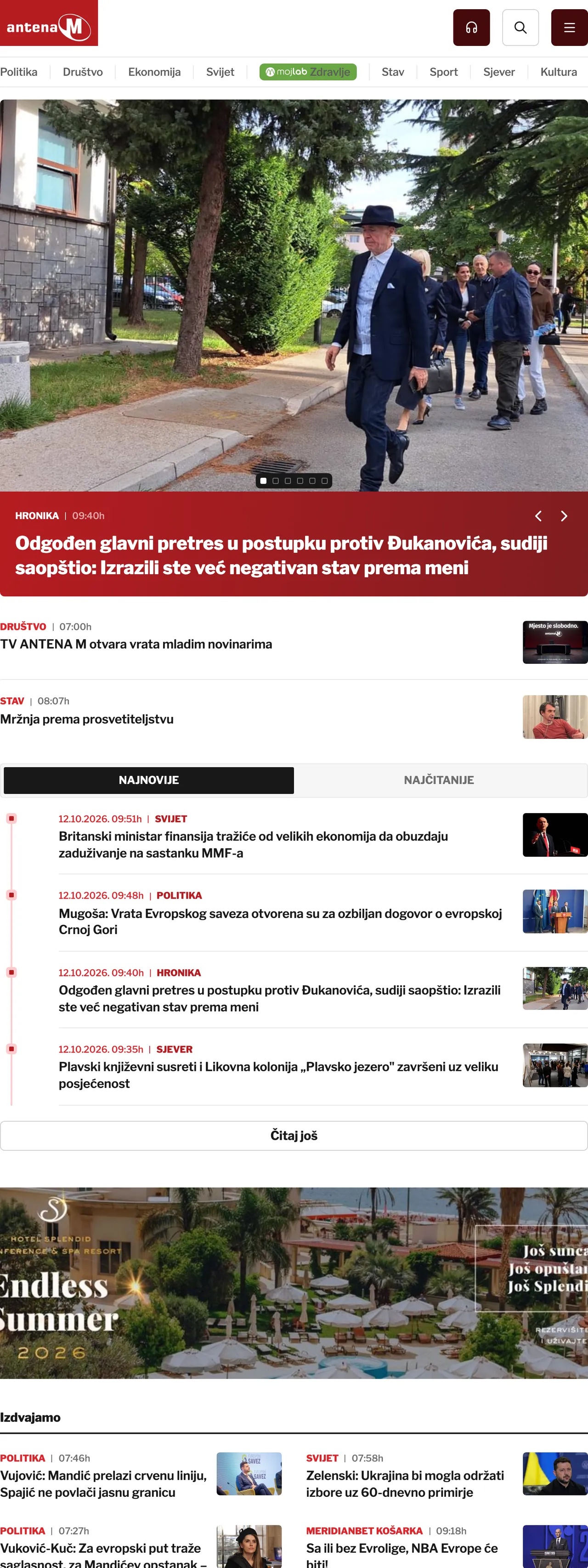 Screenshot of the Antena M front page
