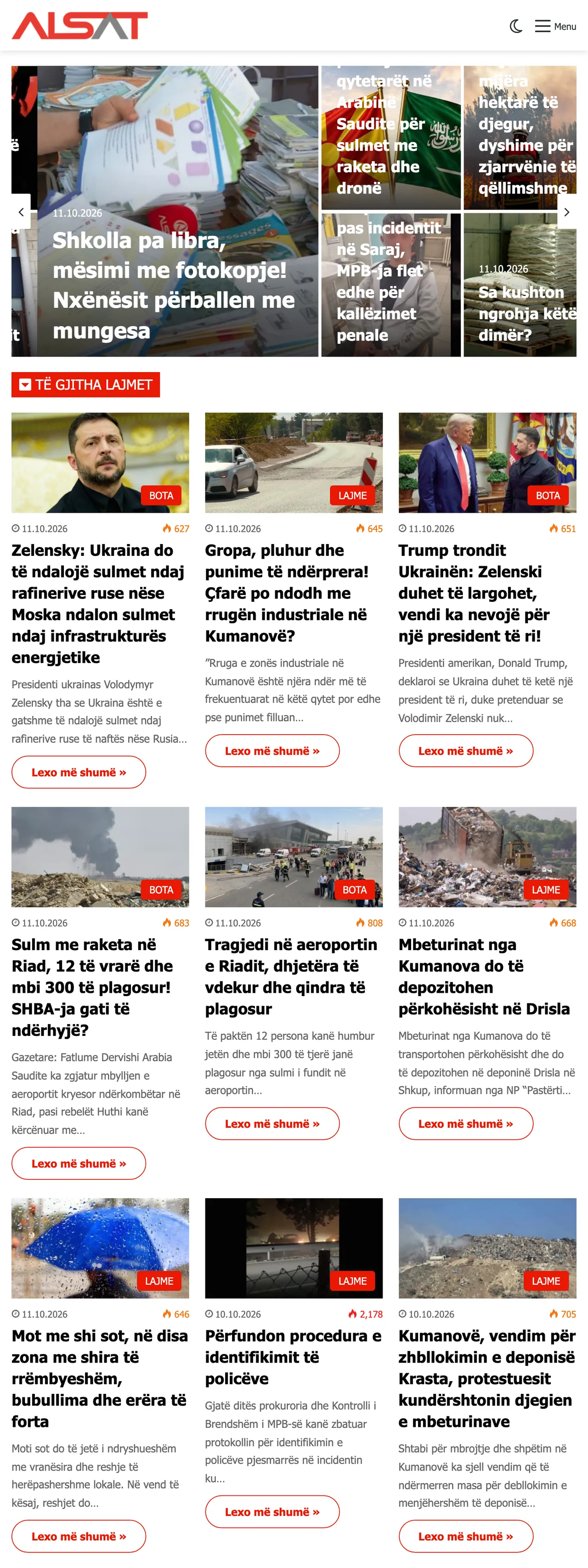 Screenshot of the ALSAT front page